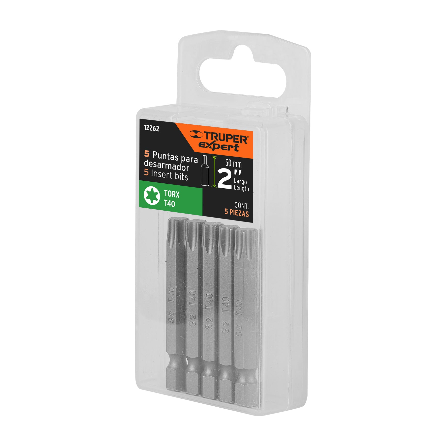 Estuche con 5 puntas torx T40 largo 2", TRUPER EXPERT