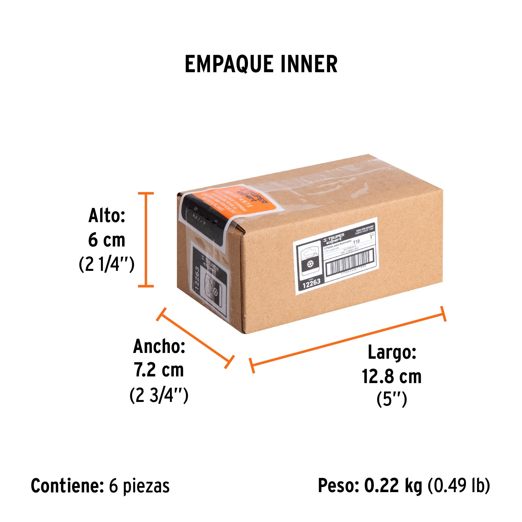 Estuche con 5 puntas torx T10 con seguro largo 1", EXPERT - Empaque