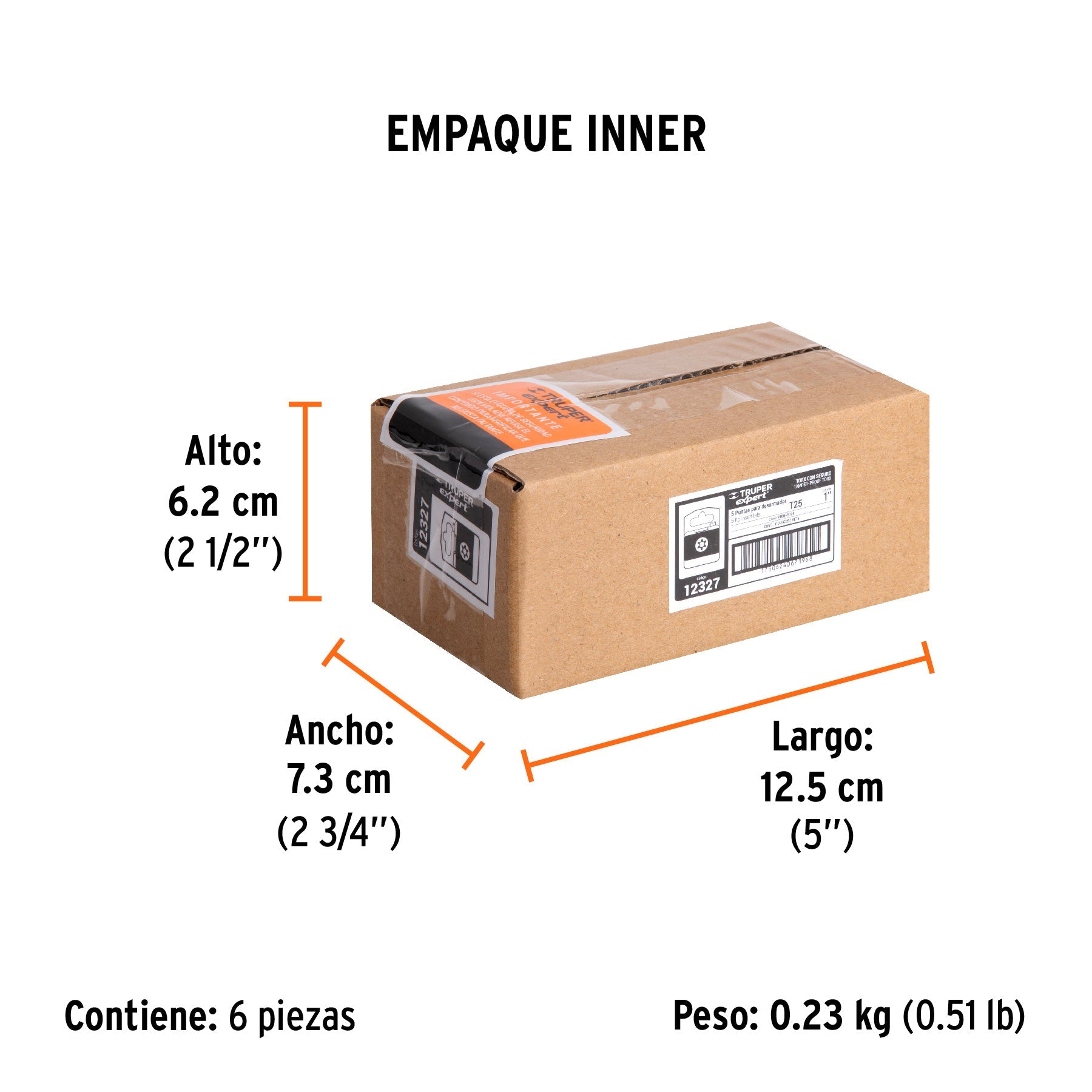 Estuche con 5 puntas torx T25 con seguro largo 1", EXPERT - Empaque