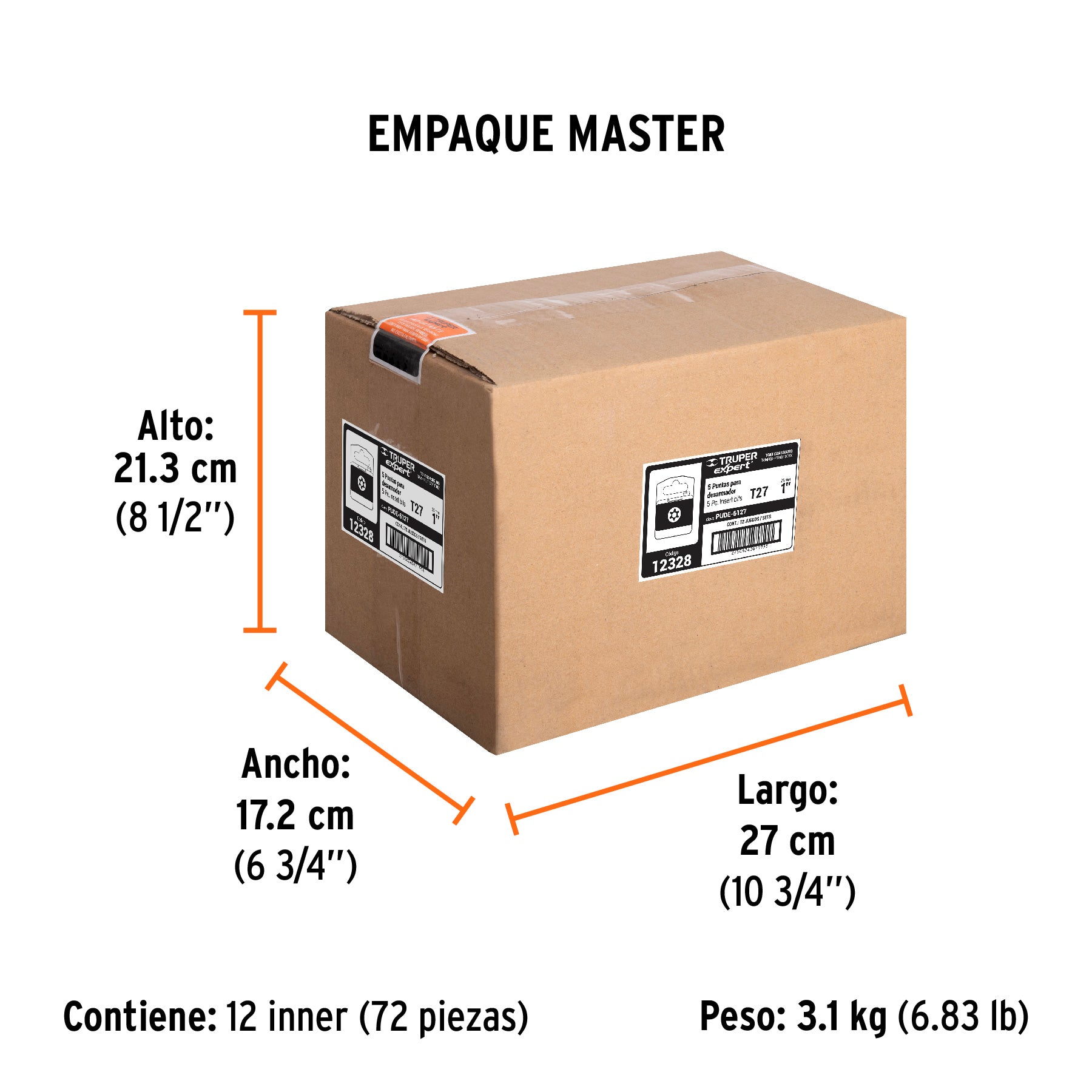 Estuche con 5 puntas torx T27 con seguro largo 1", EXPERT - Empaque