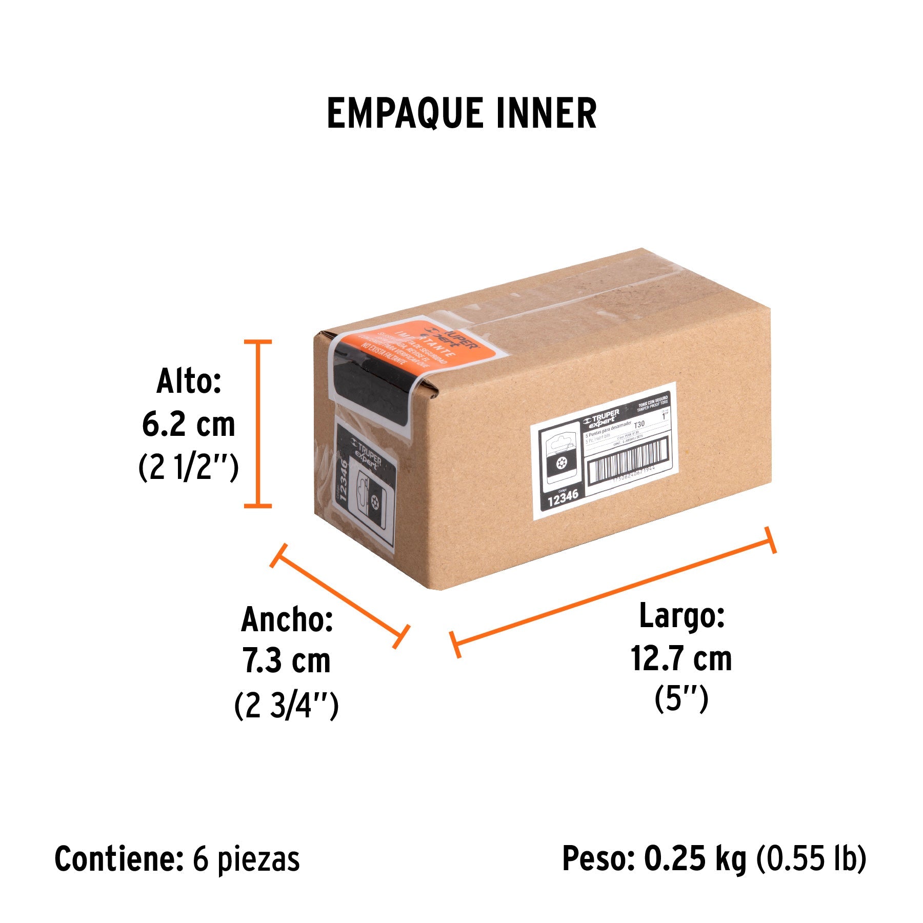 Estuche con 5 puntas torx T30 con seguro largo 1", EXPERT - Empaque
