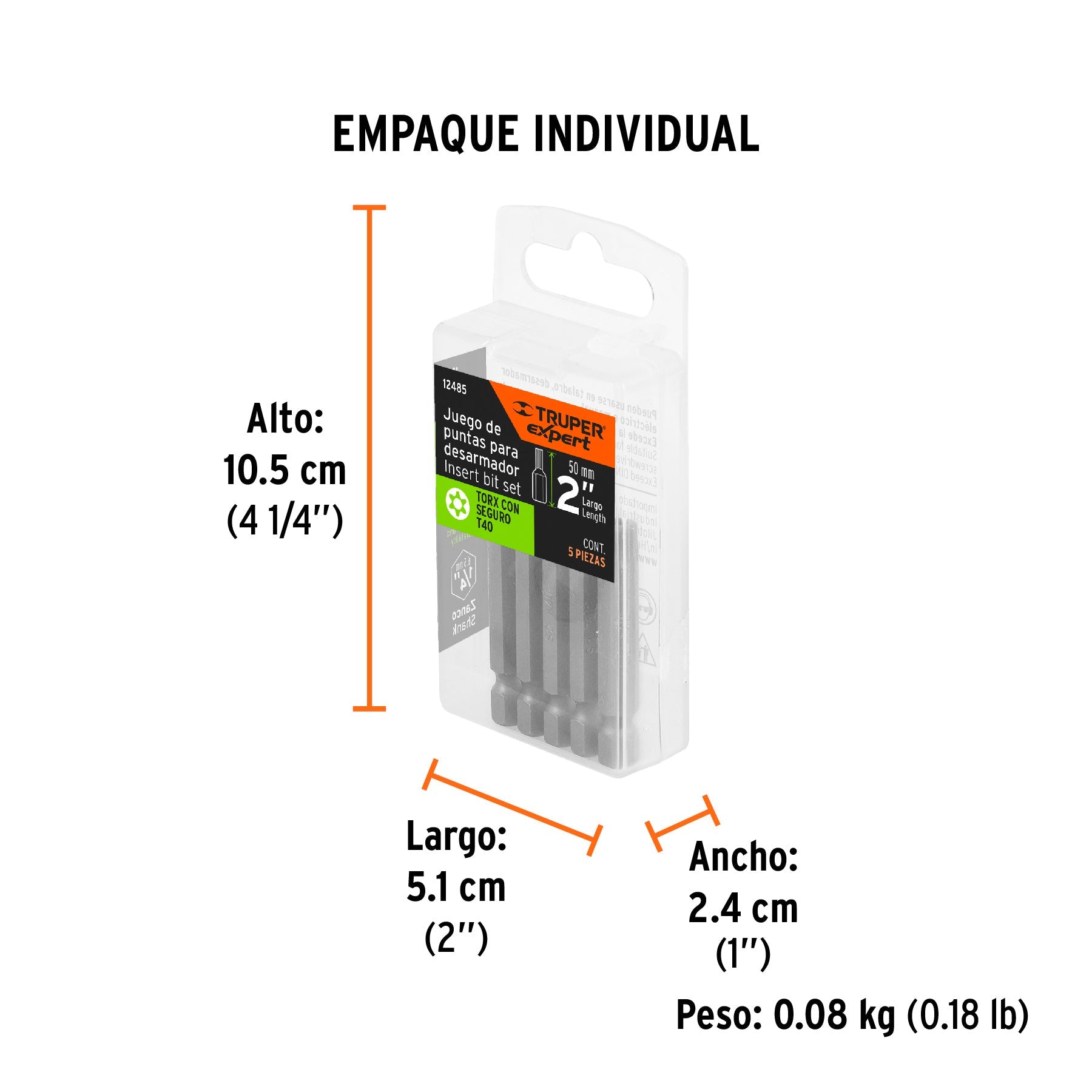 Estuche con 5 puntas torx T40 con seguro largo 2", EXPERT - Empaque