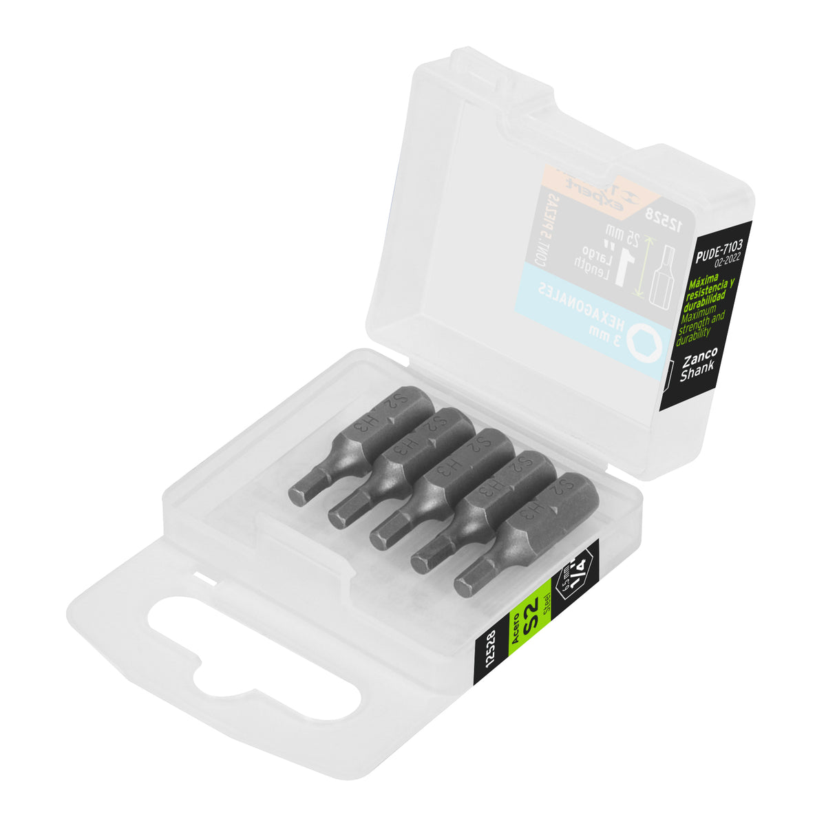Estuche con 5 puntas hexagonales de 3 mm largo 1", EXPERT