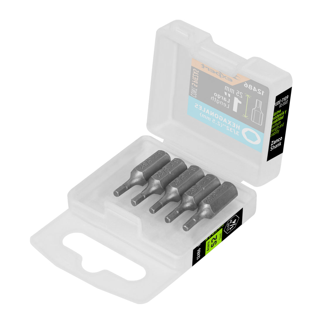 Estuche con 5 puntas hexagonales de 3/32mm largo 1", EXPERT