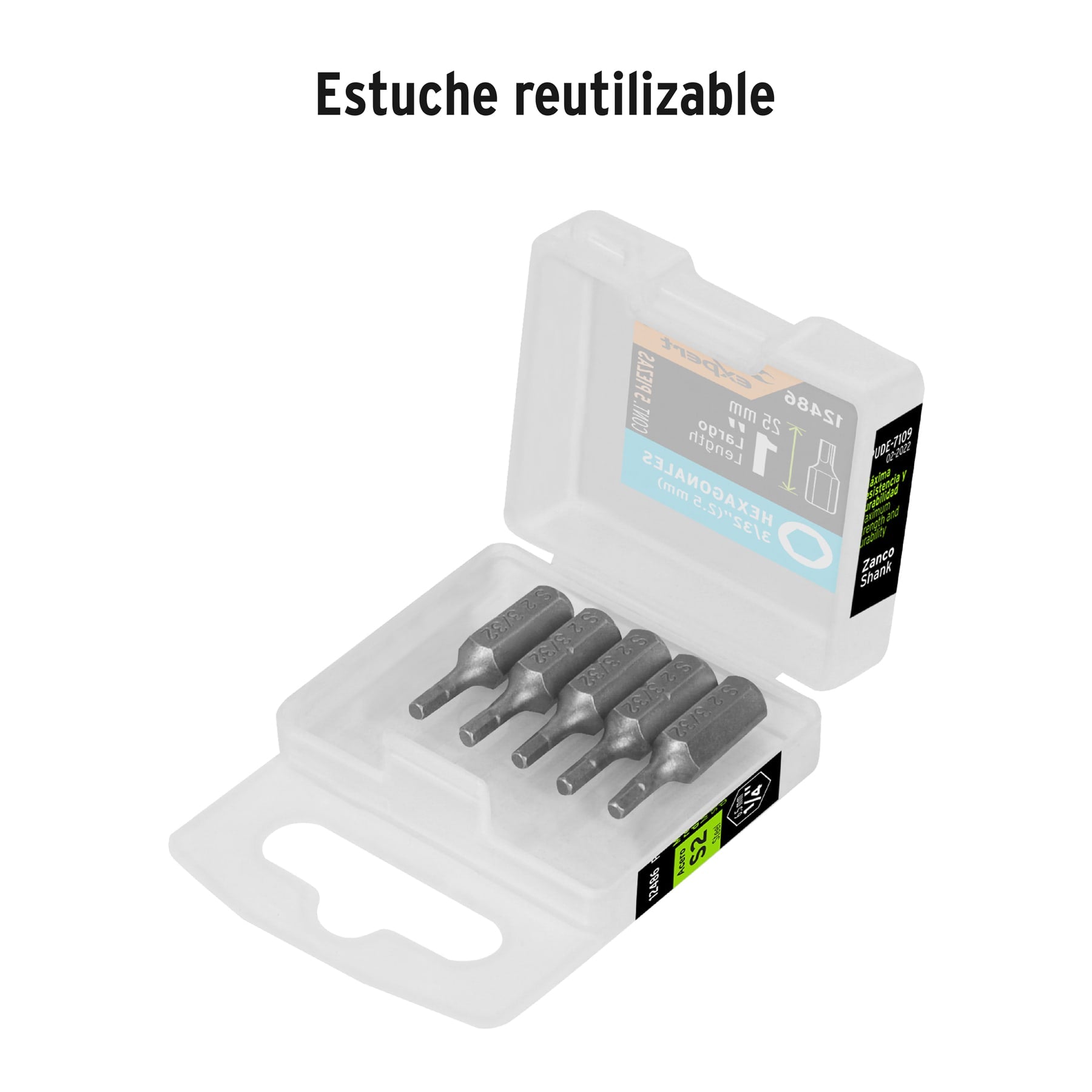 Estuche con 5 puntas hexagonales de 3/32mm largo 1", EXPERT