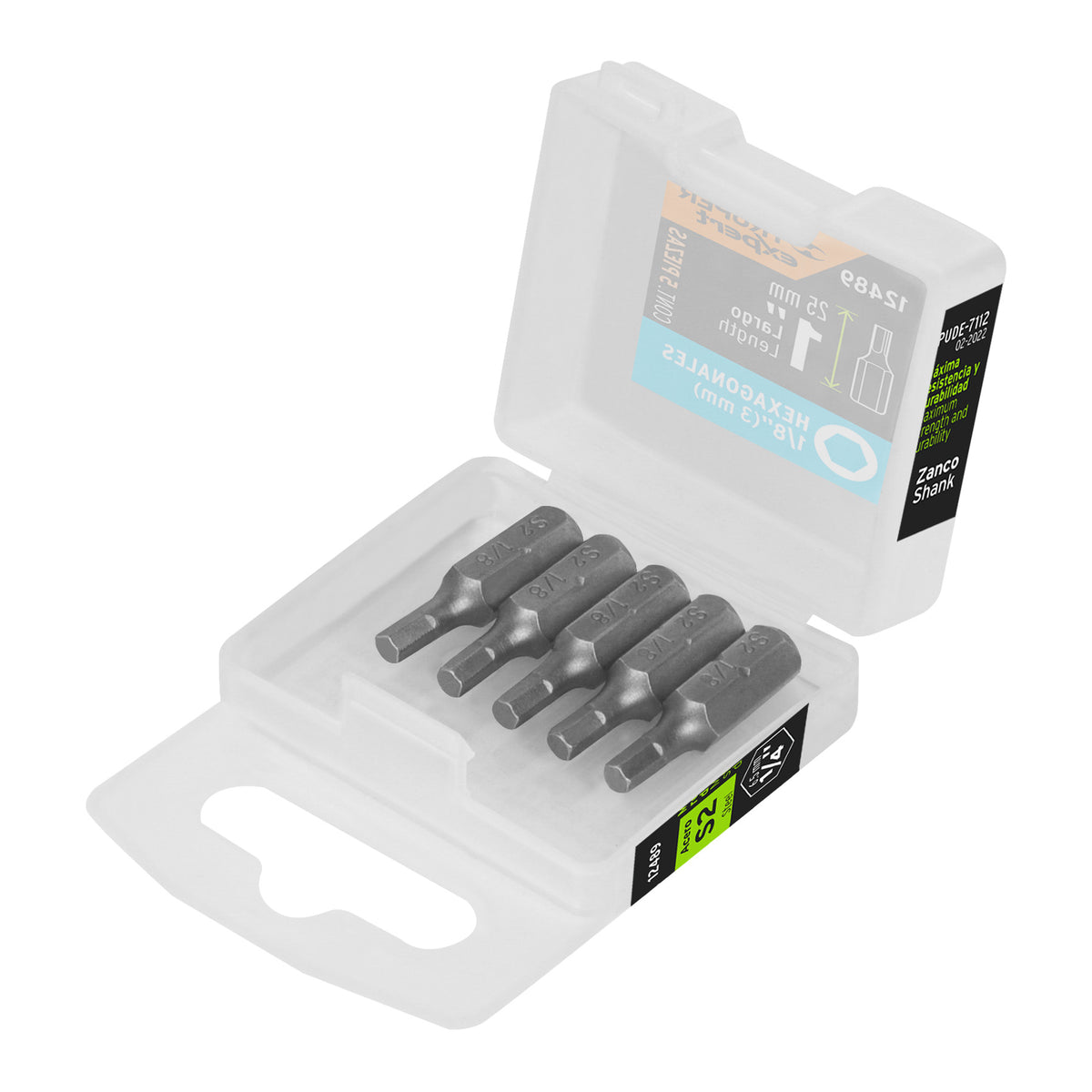 Estuche con 5 puntas hexagonales de 1/8mm largo 1", EXPERT