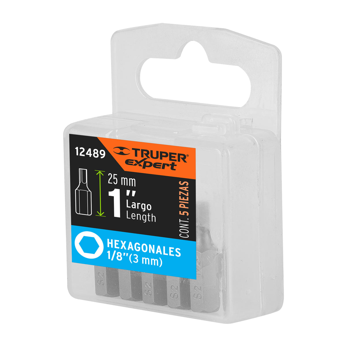 Estuche con 5 puntas hexagonales de 1/8mm largo 1", EXPERT