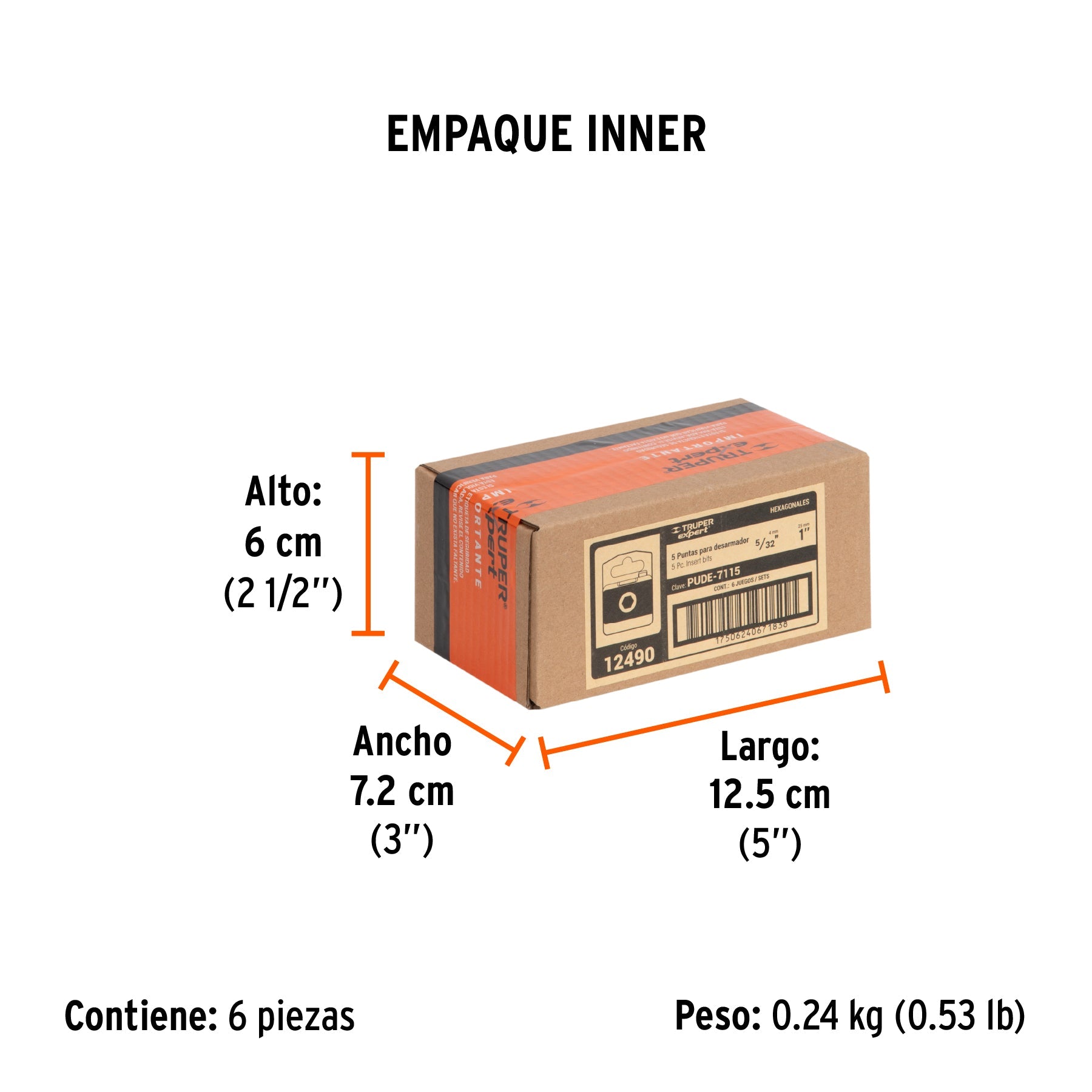 Estuche con 5 puntas hexagonales de 5/32mm largo 1", EXPERT - Empaque