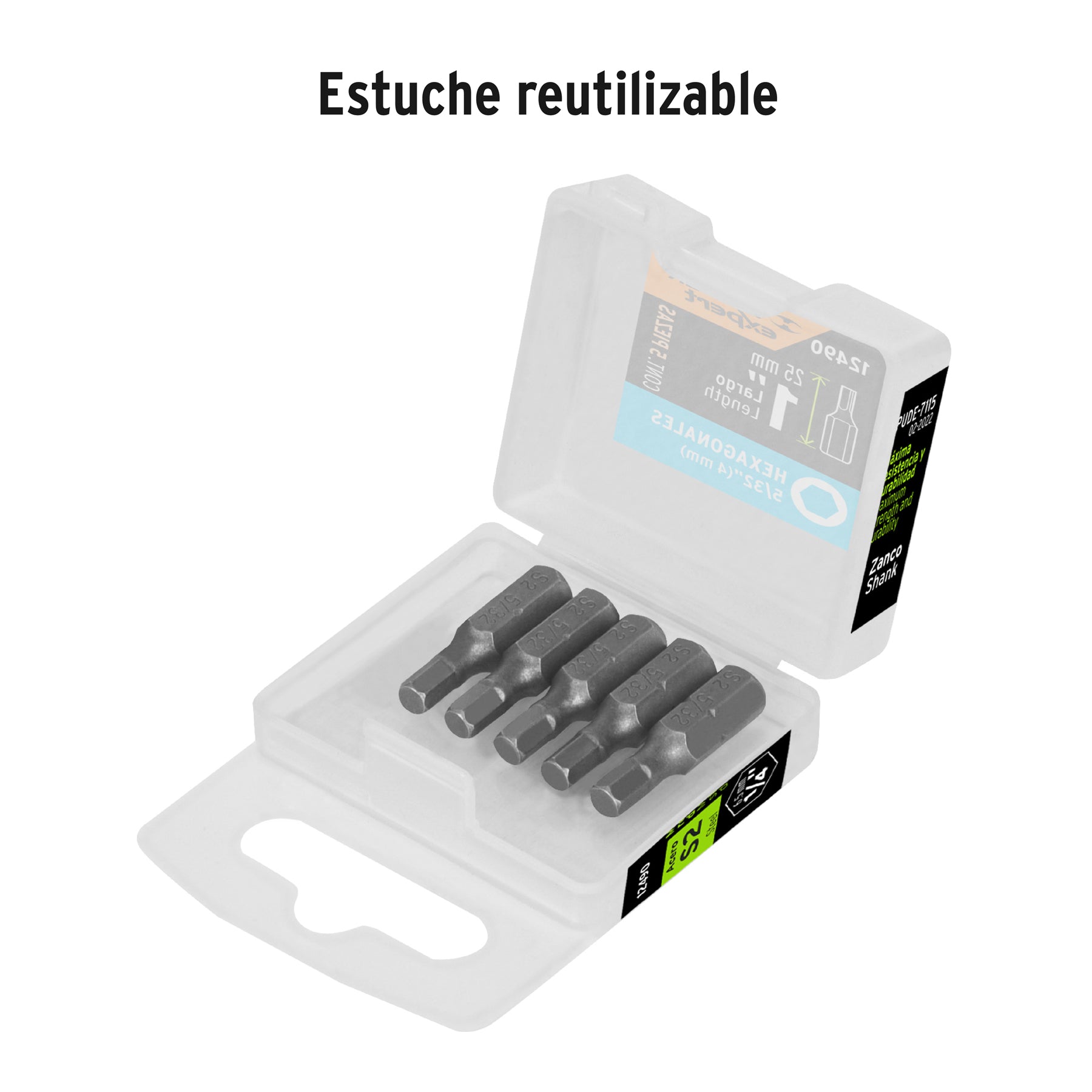 Estuche con 5 puntas hexagonales de 5/32mm largo 1", EXPERT