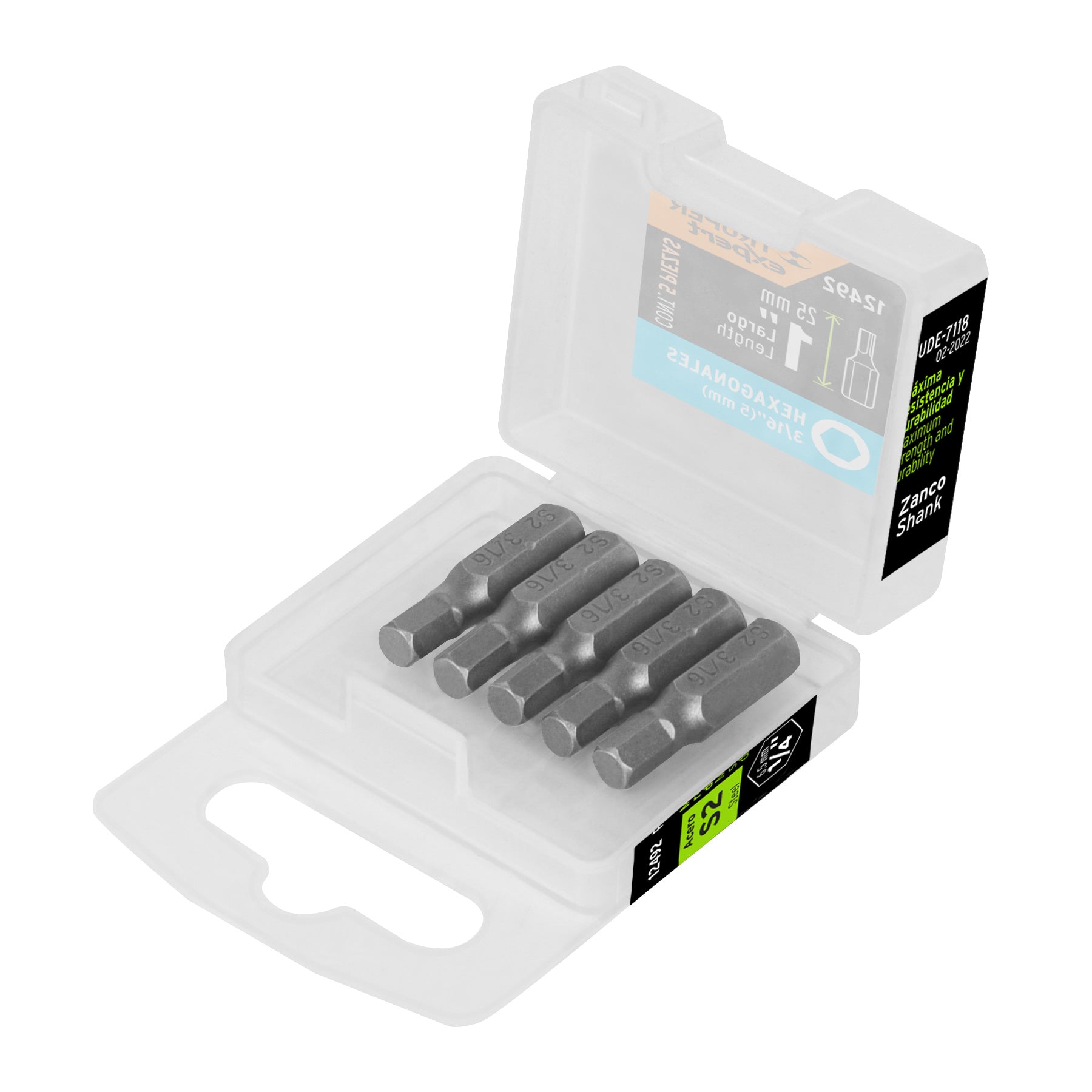 Estuche con 5 puntas hexagonales de 3/16mm largo 1", EXPERT