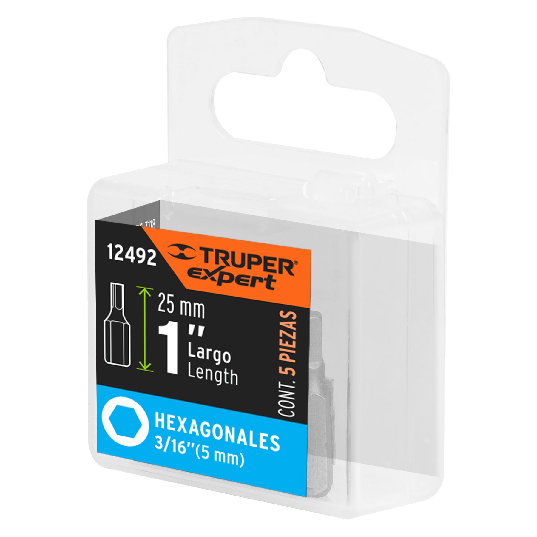 Estuche con 5 puntas hexagonales de 3/16mm largo 1", EXPERT