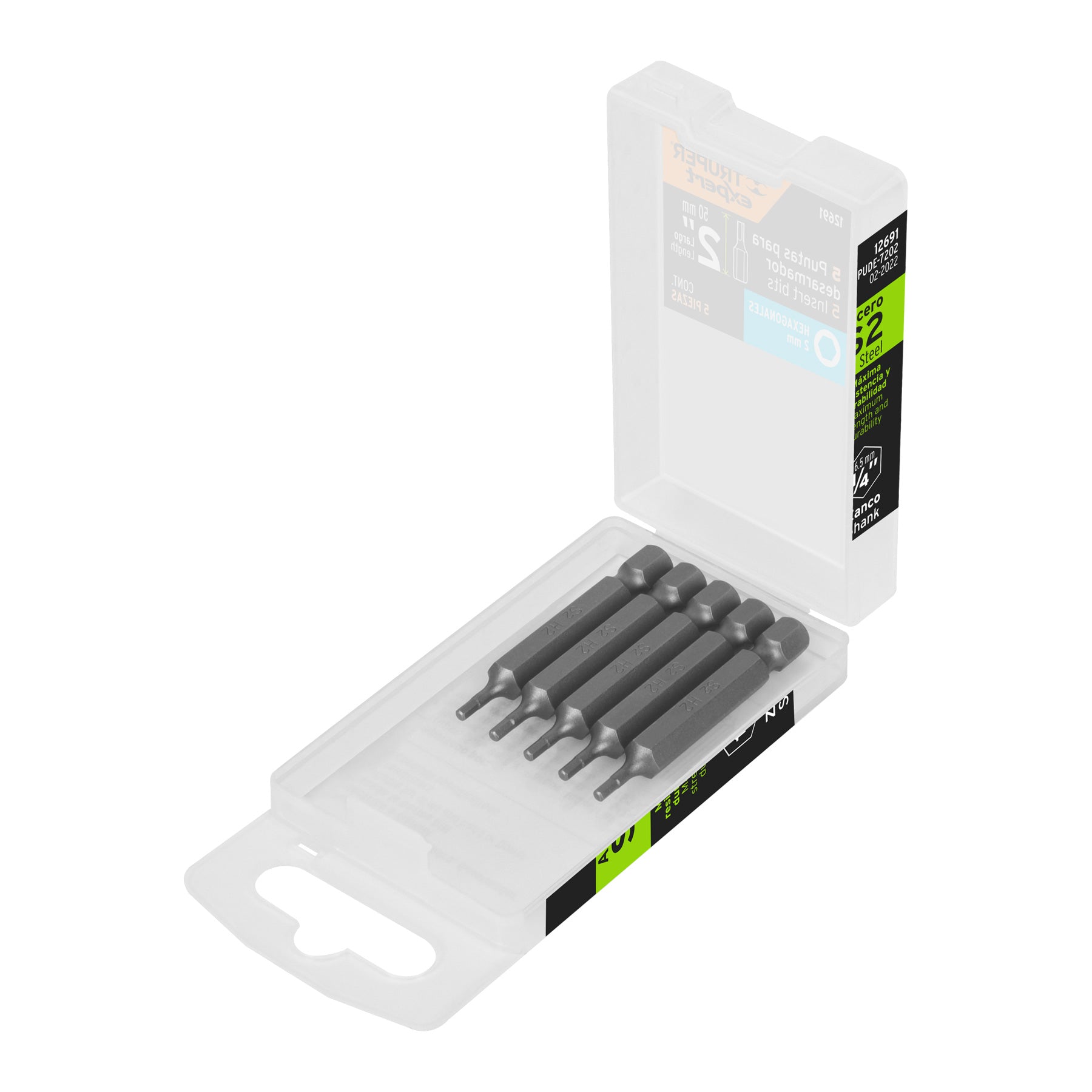 Estuche con 5 puntas hexagonales de 2 mm largo 2", EXPERT