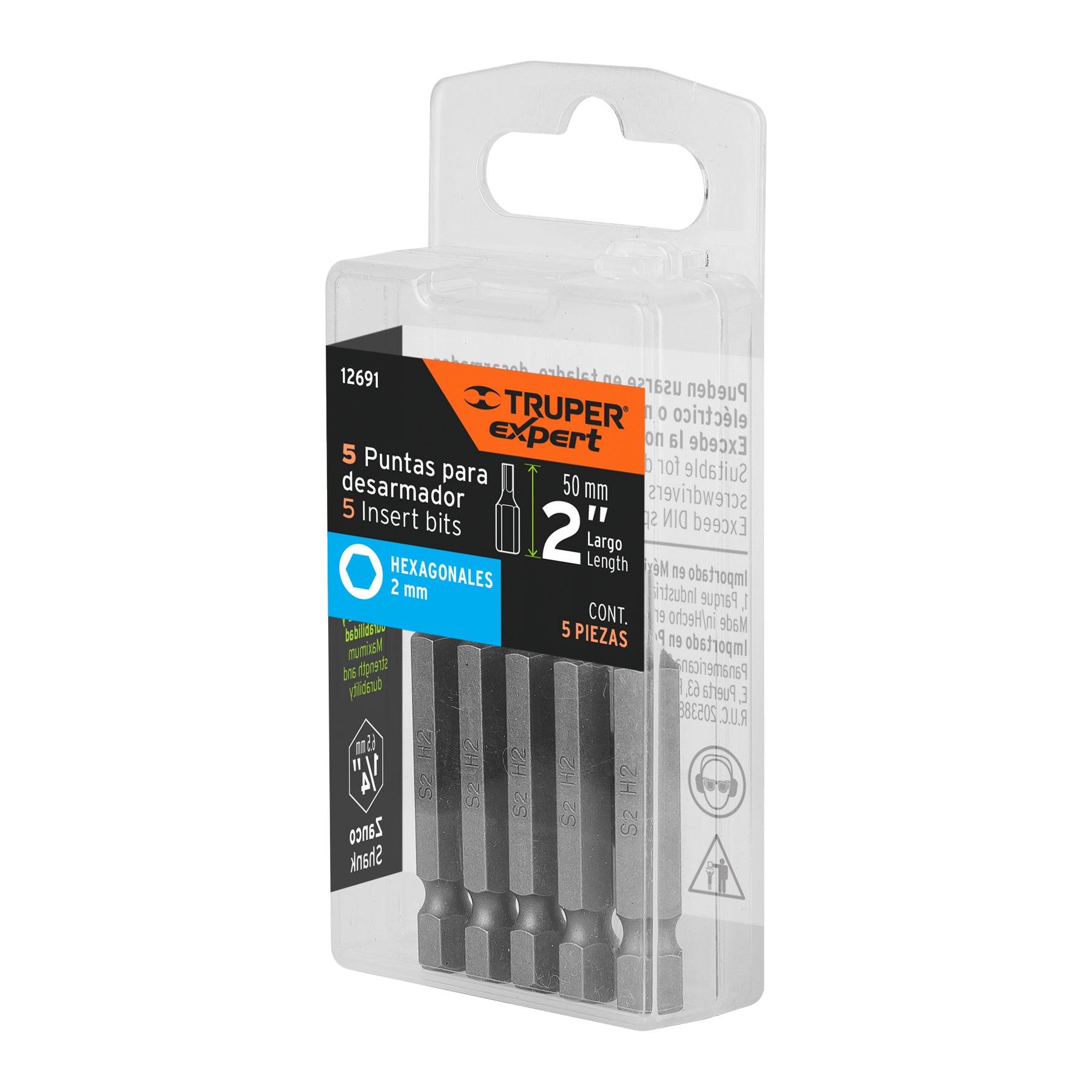 Estuche con 5 puntas hexagonales de 2 mm largo 2", EXPERT
