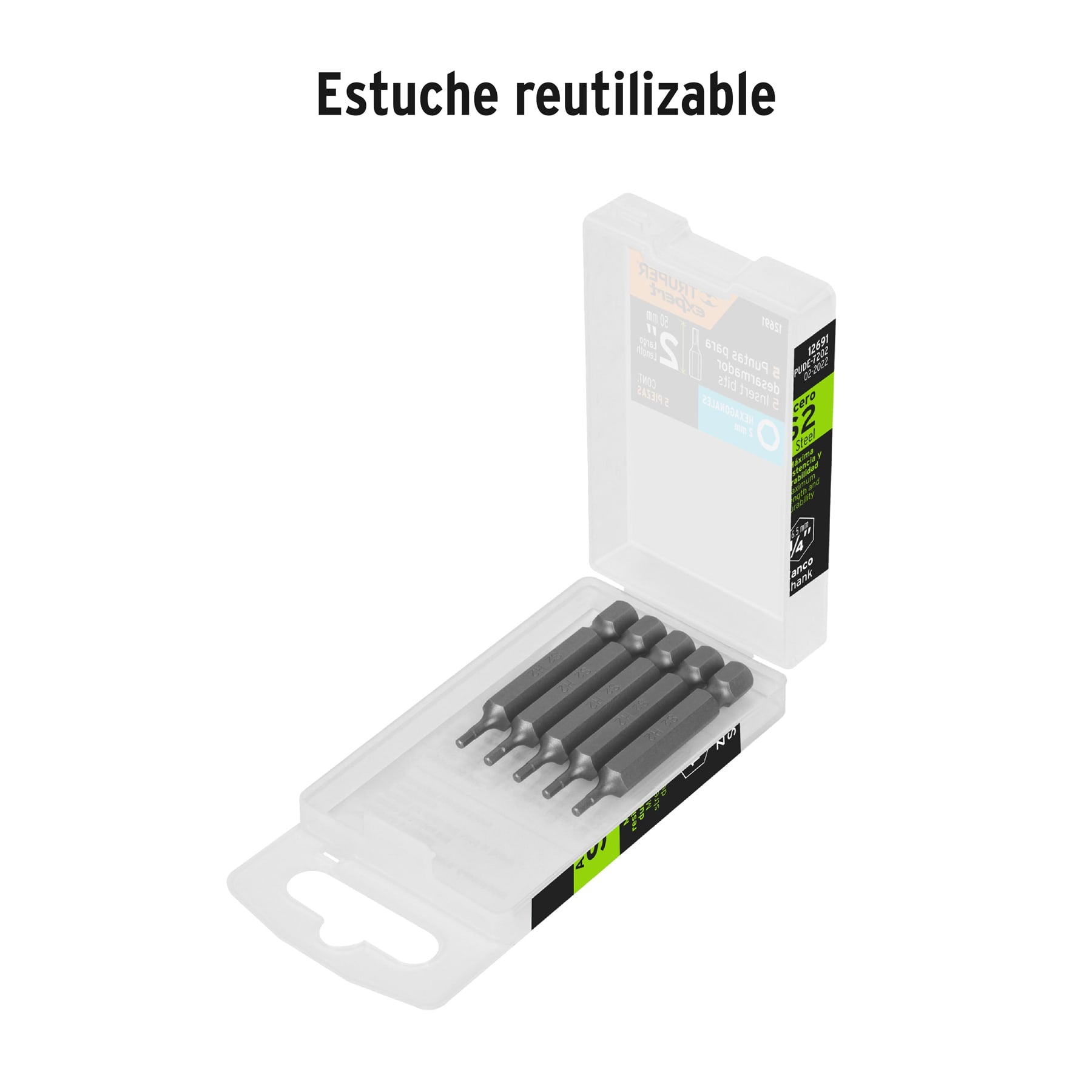 Estuche con 5 puntas hexagonales de 2 mm largo 2", EXPERT