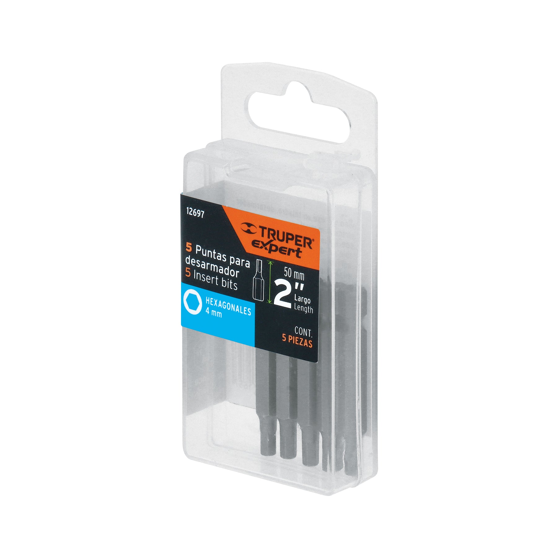 Estuche con 5 puntas hexagonales de 4 mm largo 2", EXPERT