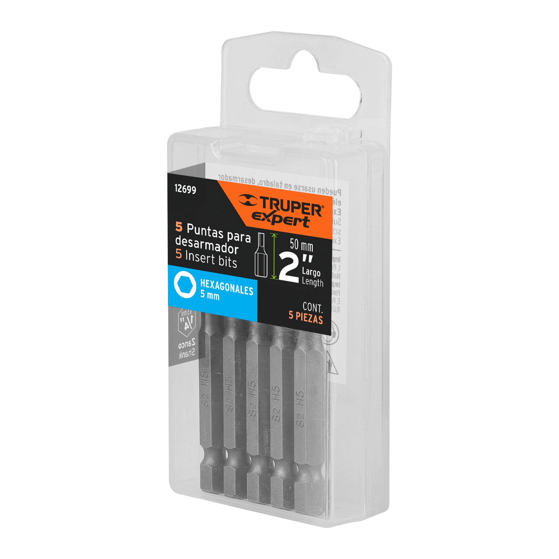 Estuche con 5 puntas hexagonales de 5 mm largo 2", EXPERT