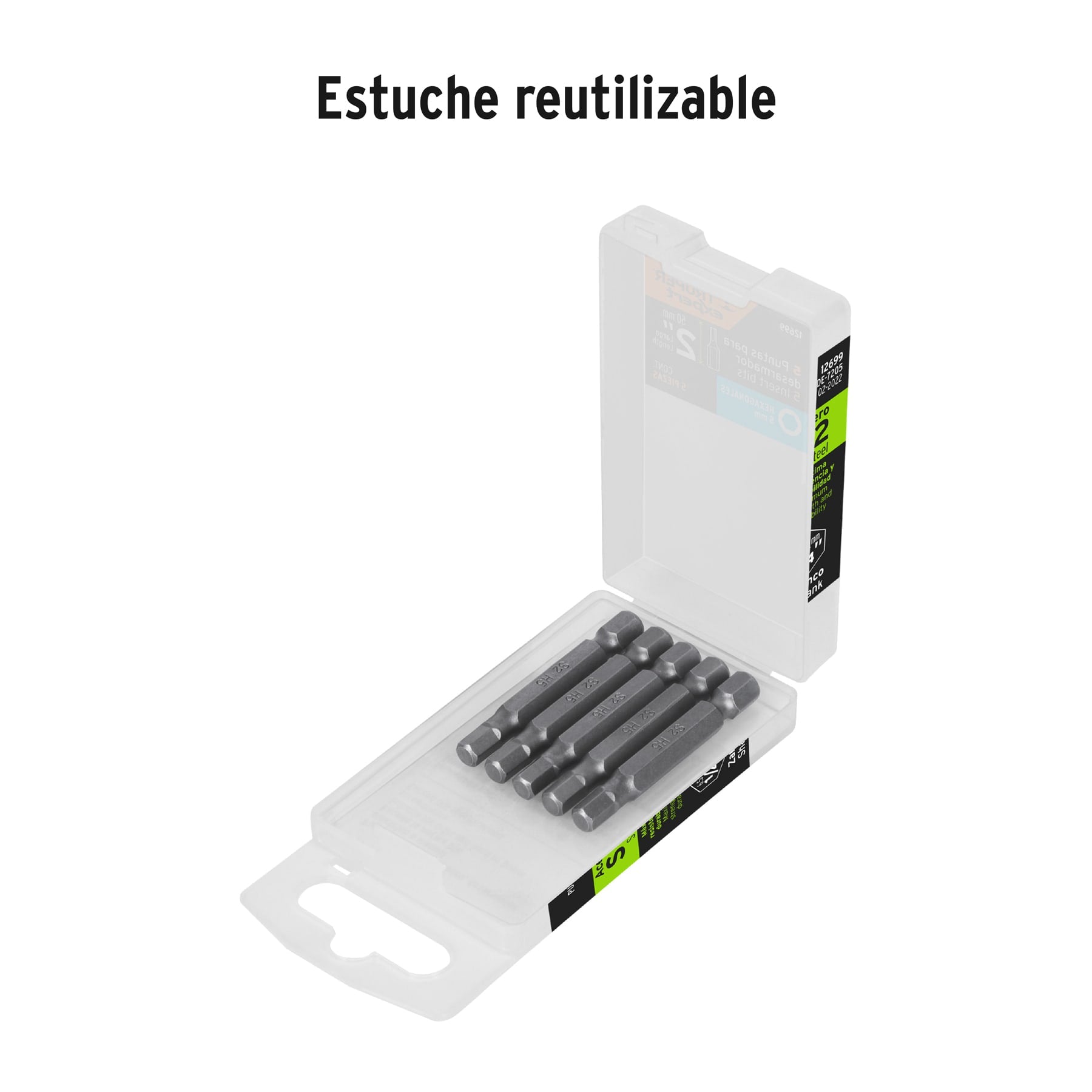 Estuche con 5 puntas hexagonales de 5 mm largo 2", EXPERT