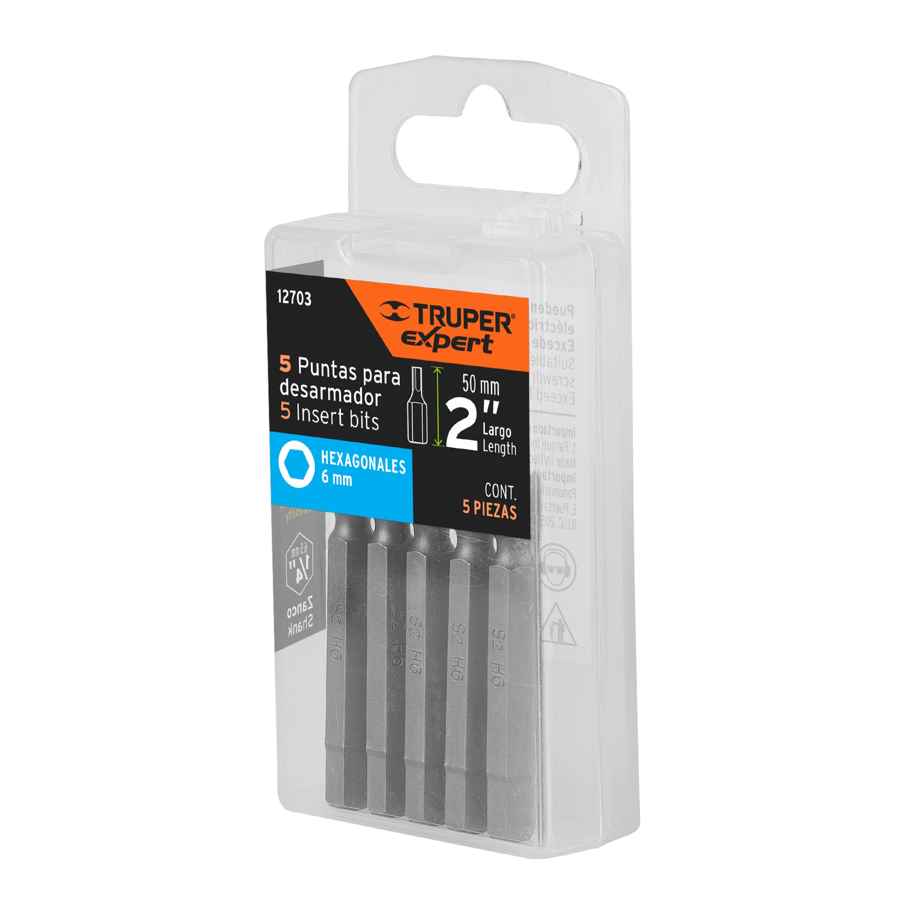 Estuche con 5 puntas hexagonales de 6 mm largo 2", EXPERT