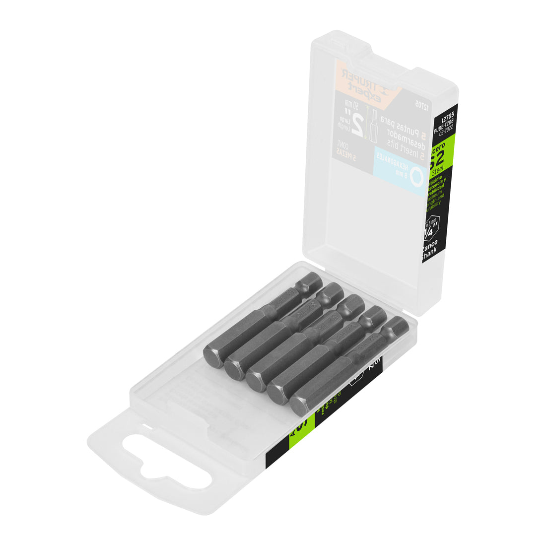 Estuche con 5 puntas hexagonales de 8 mm largo 2", EXPERT