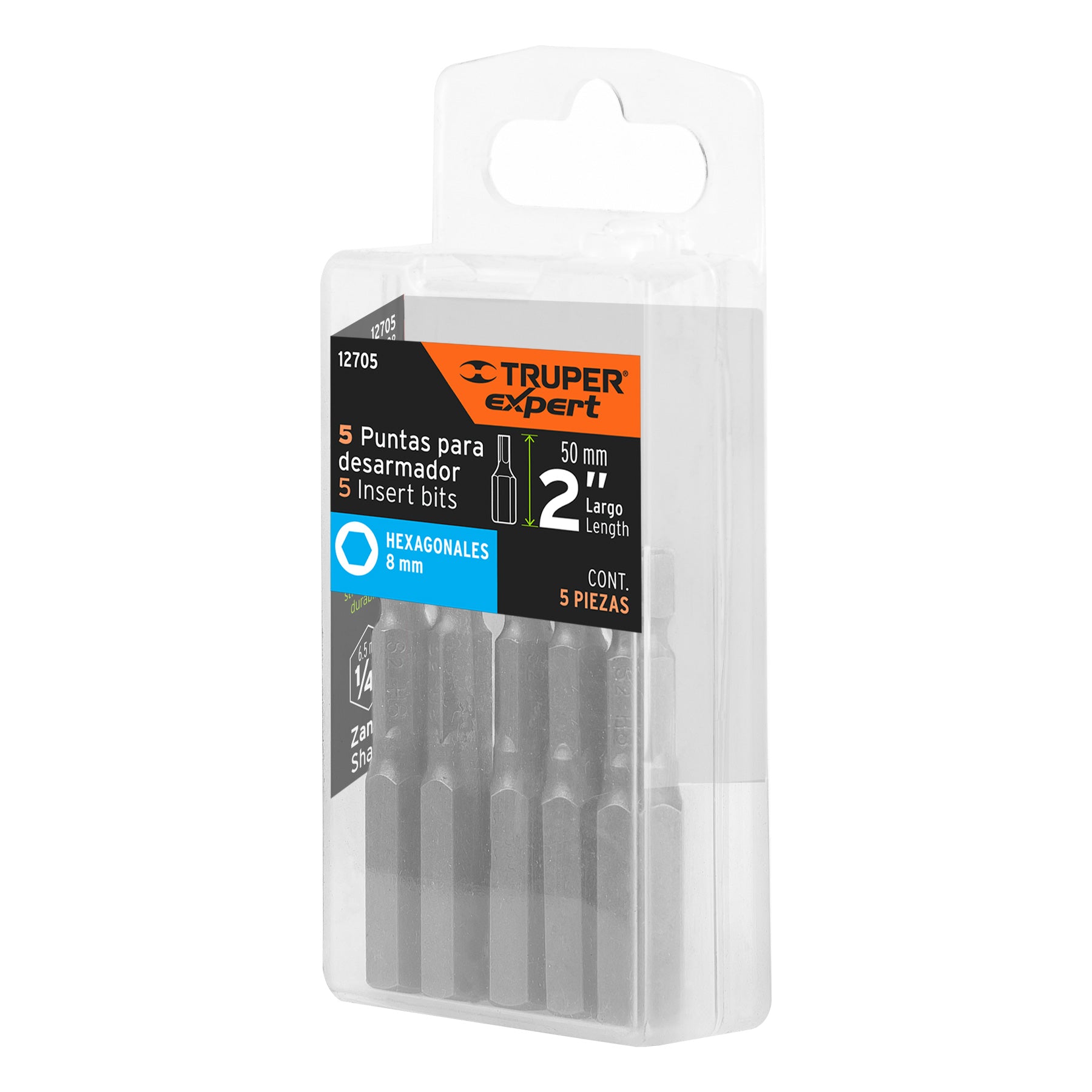 Estuche con 5 puntas hexagonales de 8 mm largo 2", EXPERT