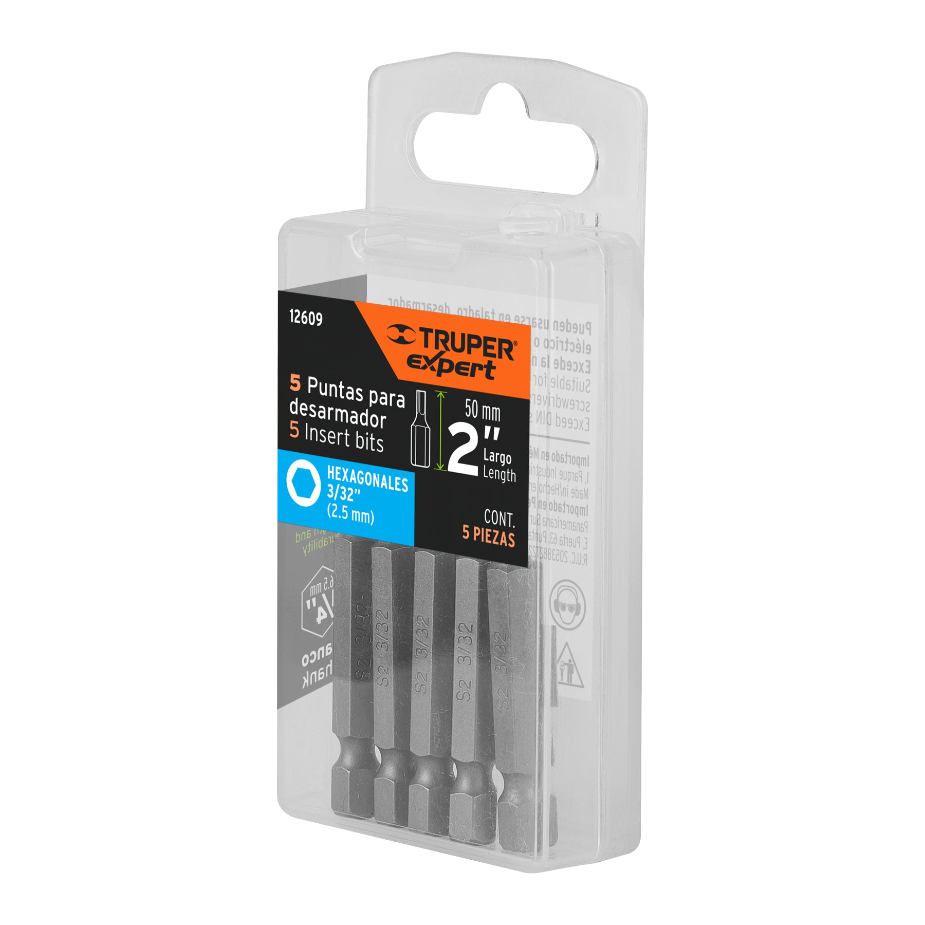 Estuche con 5 puntas hexagonales de 3/32mm largo 2", EXPERT