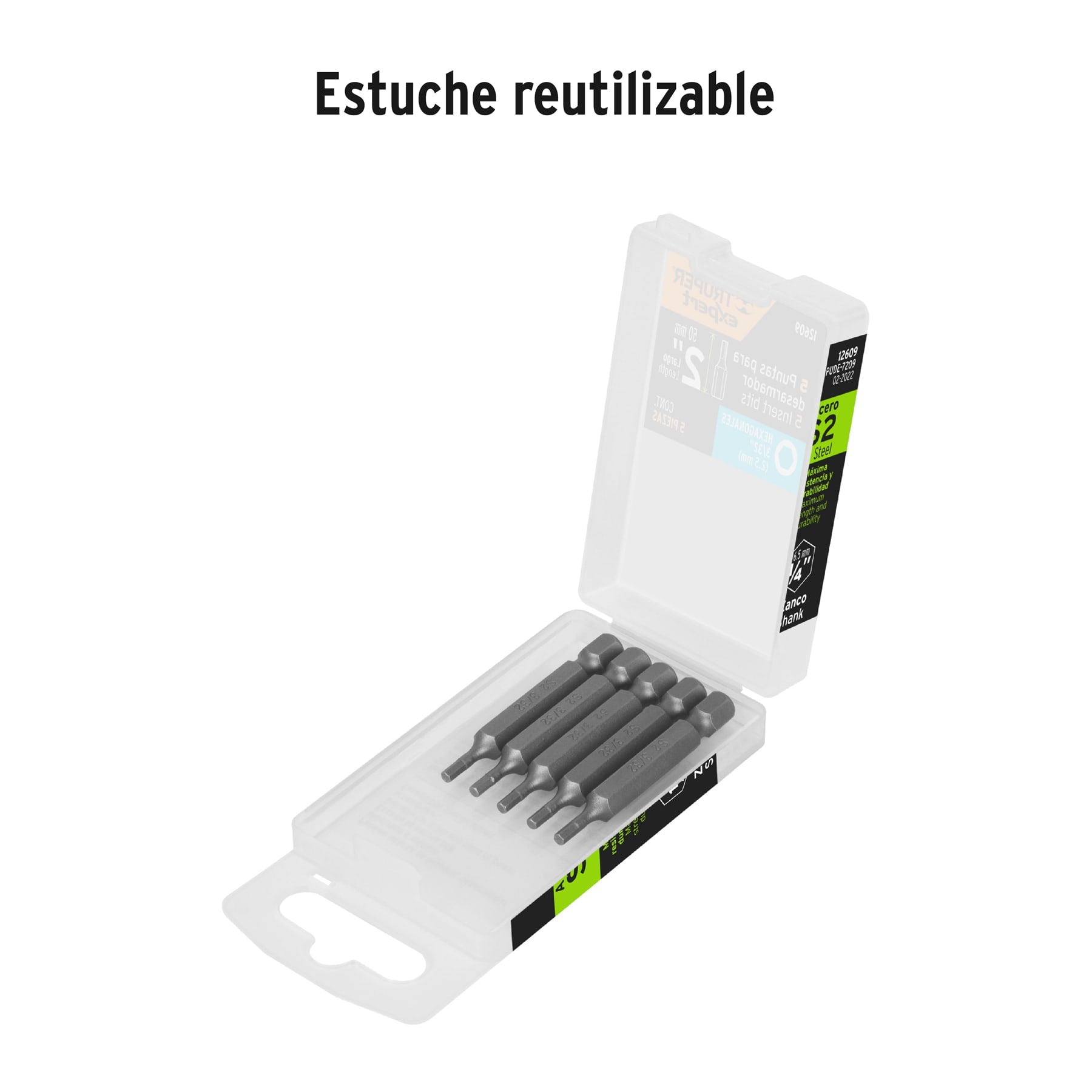 Estuche con 5 puntas hexagonales de 3/32mm largo 2", EXPERT