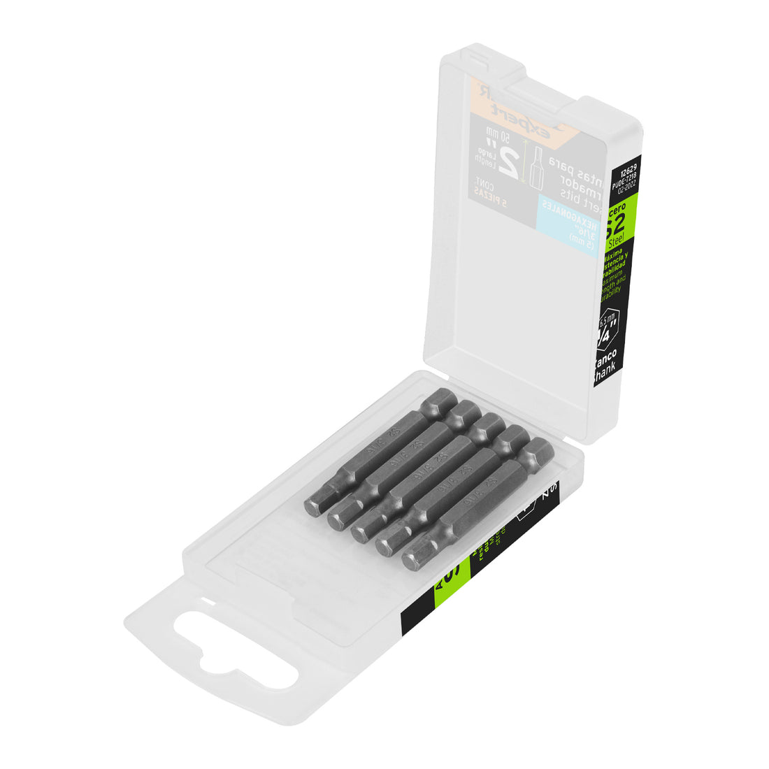 Estuche con 5 puntas hexagonales de 3/16mm largo 2", EXPERT