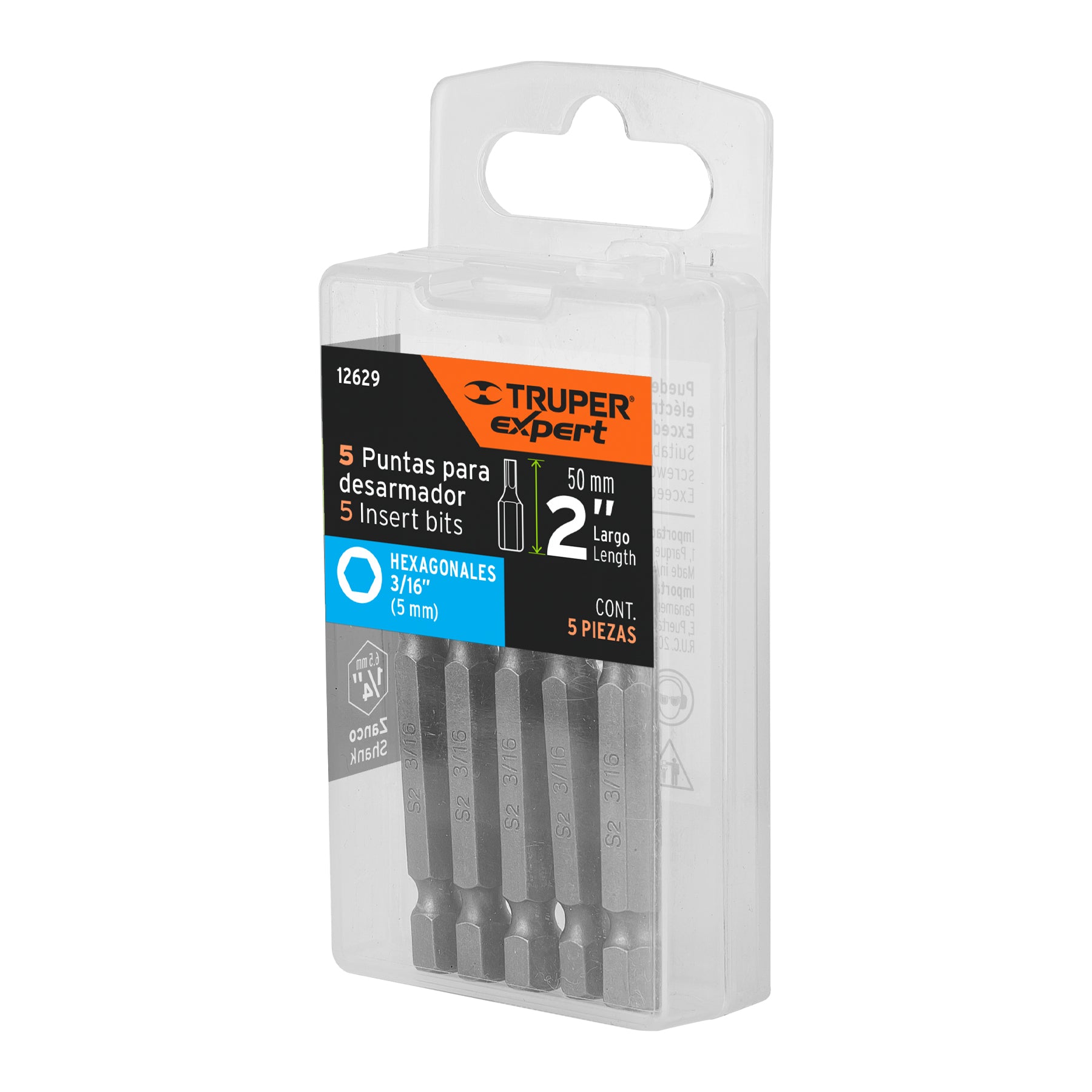 Estuche con 5 puntas hexagonales de 3/16mm largo 2", EXPERT