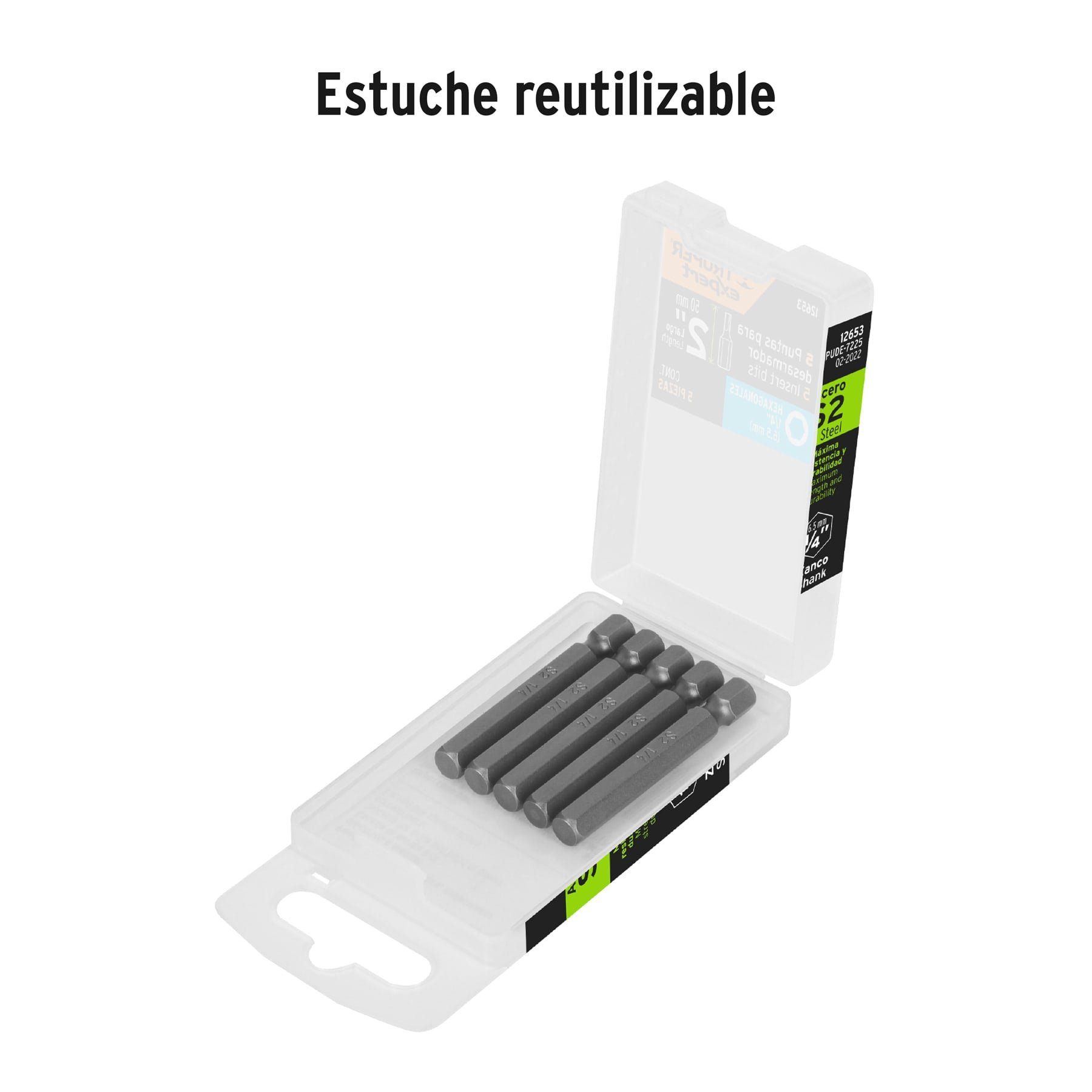 Estuche con 5 puntas hexagonales de 1/4mm largo 2", EXPERT