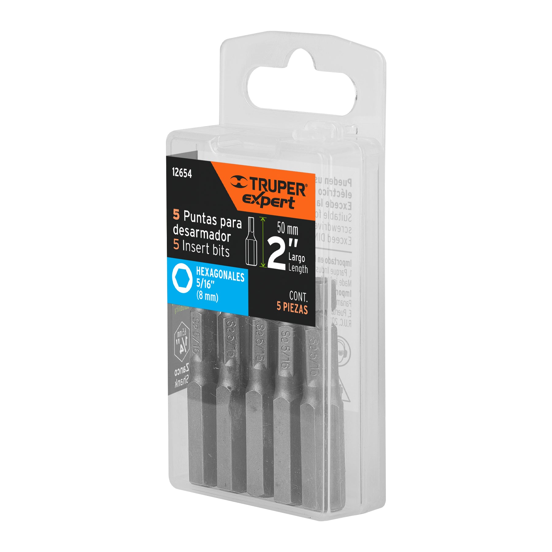 Estuche con 5 puntas hexagonales de 5/16mm largo 2", EXPERT
