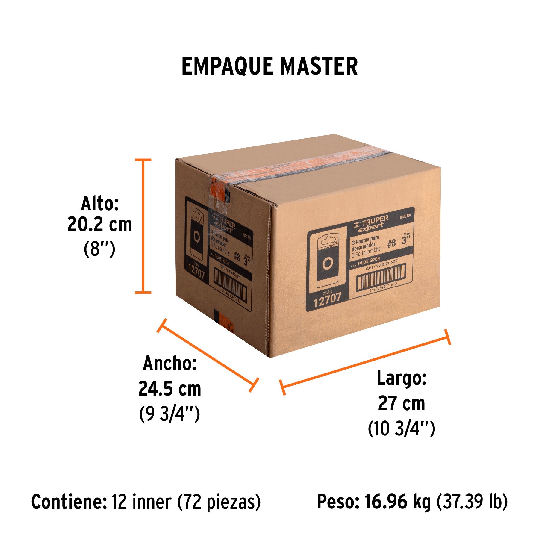 Estuche con 3 puntas bristol M8 largo 3", TRUPER EXPERT - Empaque