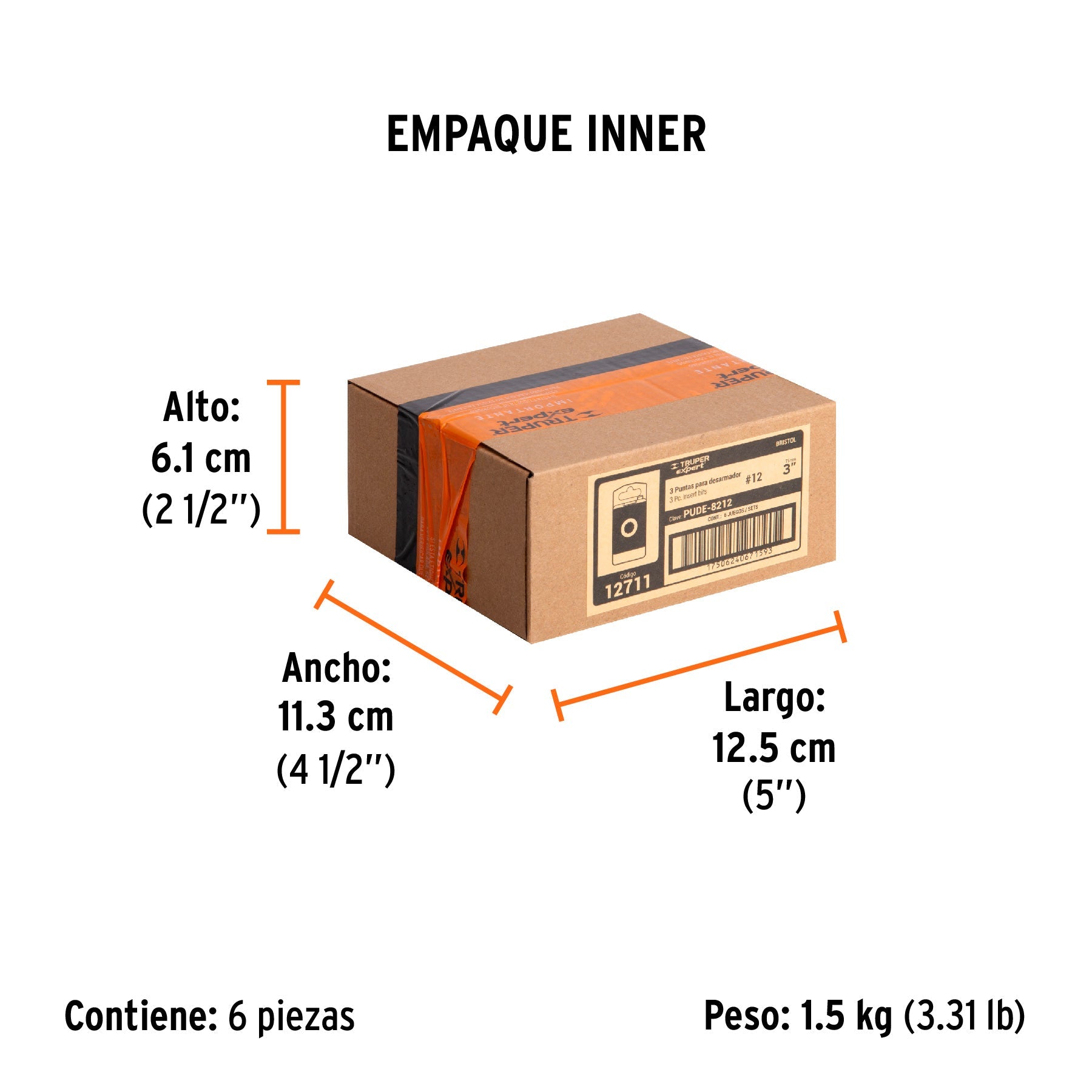 Estuche con 3 puntas bristol M12 largo 3", TRUPER EXPERT - Empaque