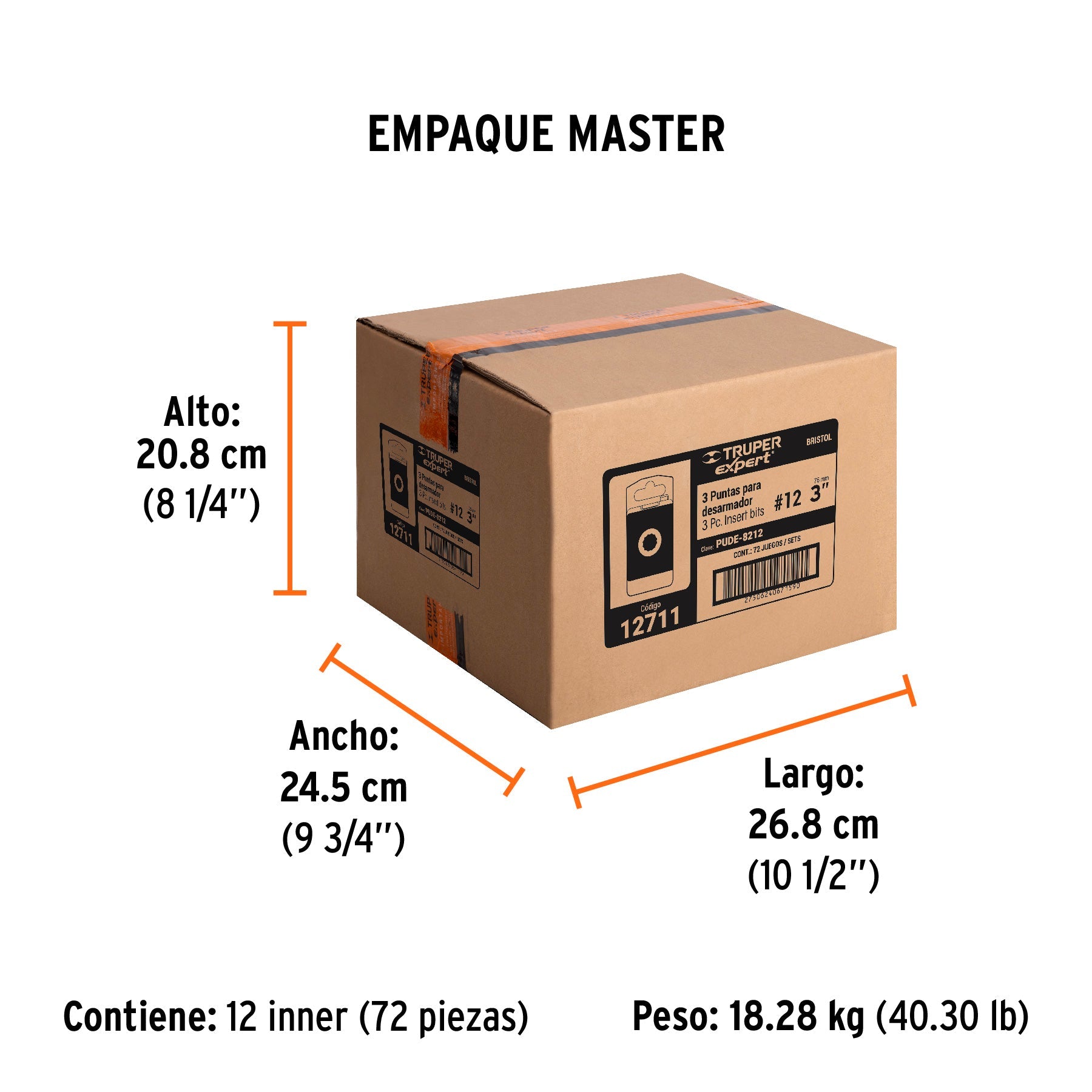 Estuche con 3 puntas bristol M12 largo 3", TRUPER EXPERT - Empaque
