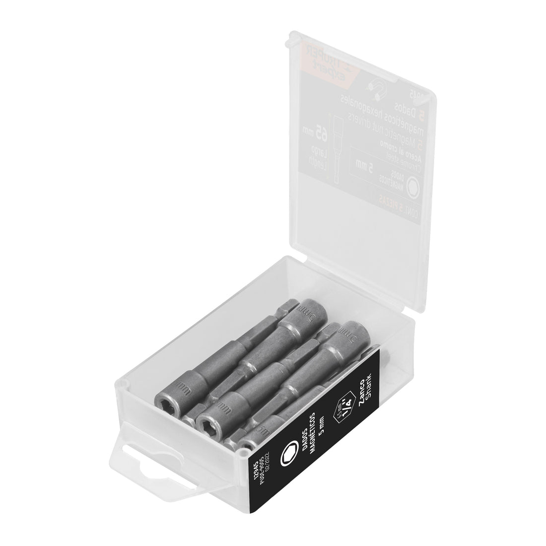 Estuche con 5 dados magnéticos de 5 mm largo 2-1/2", EXPERT