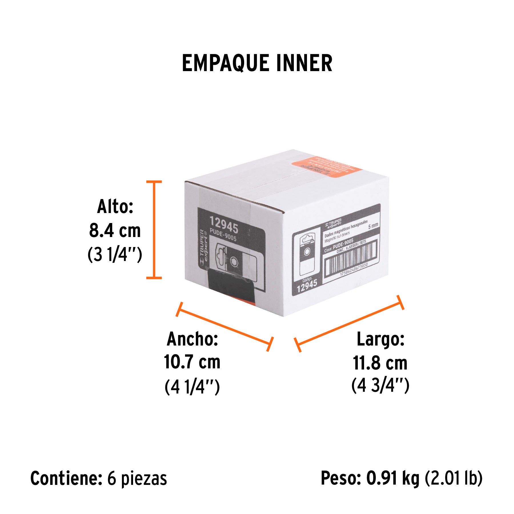 Estuche con 5 dados magnéticos de 5 mm largo 2-1/2", EXPERT - Empaque