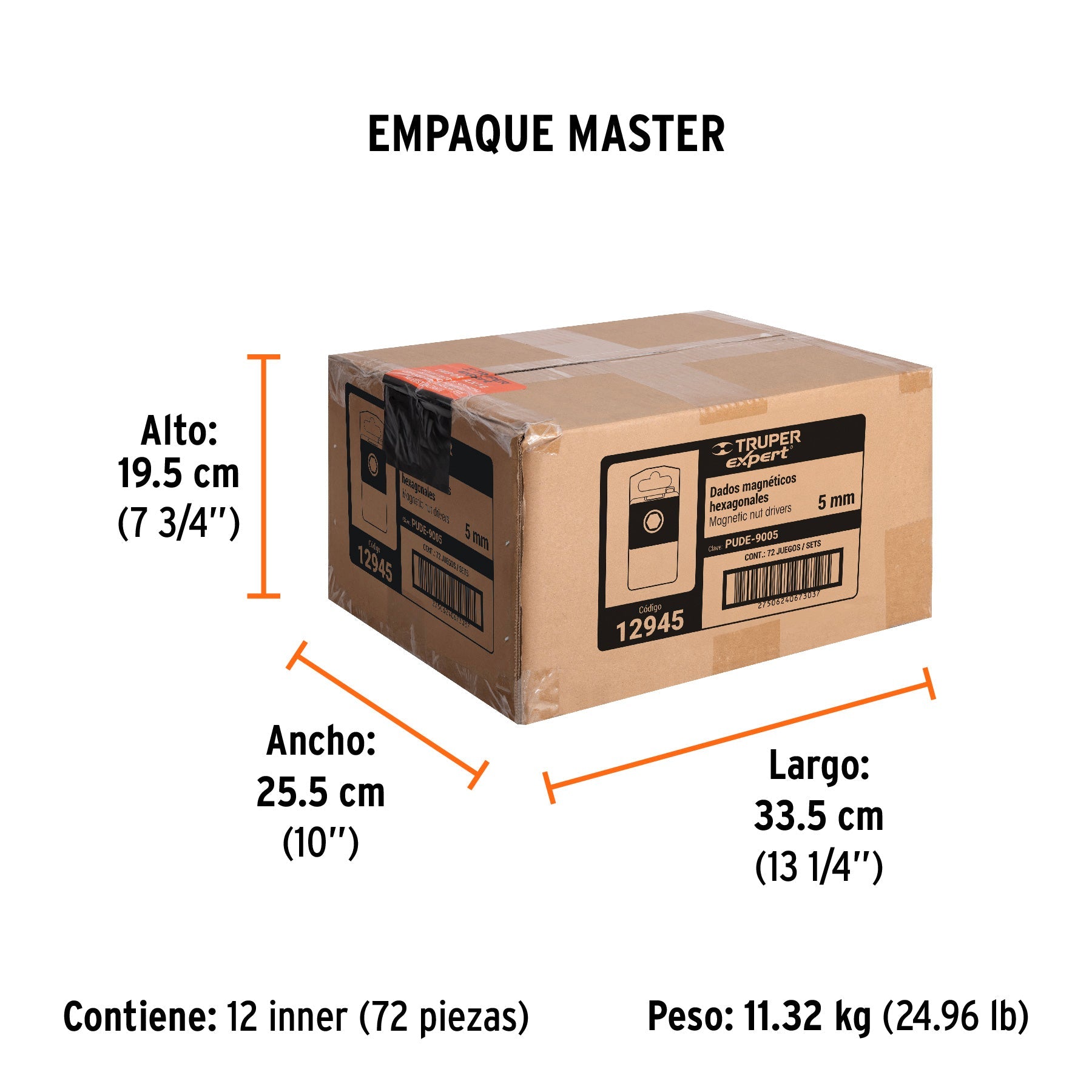 Estuche con 5 dados magnéticos de 5 mm largo 2-1/2", EXPERT - Empaque