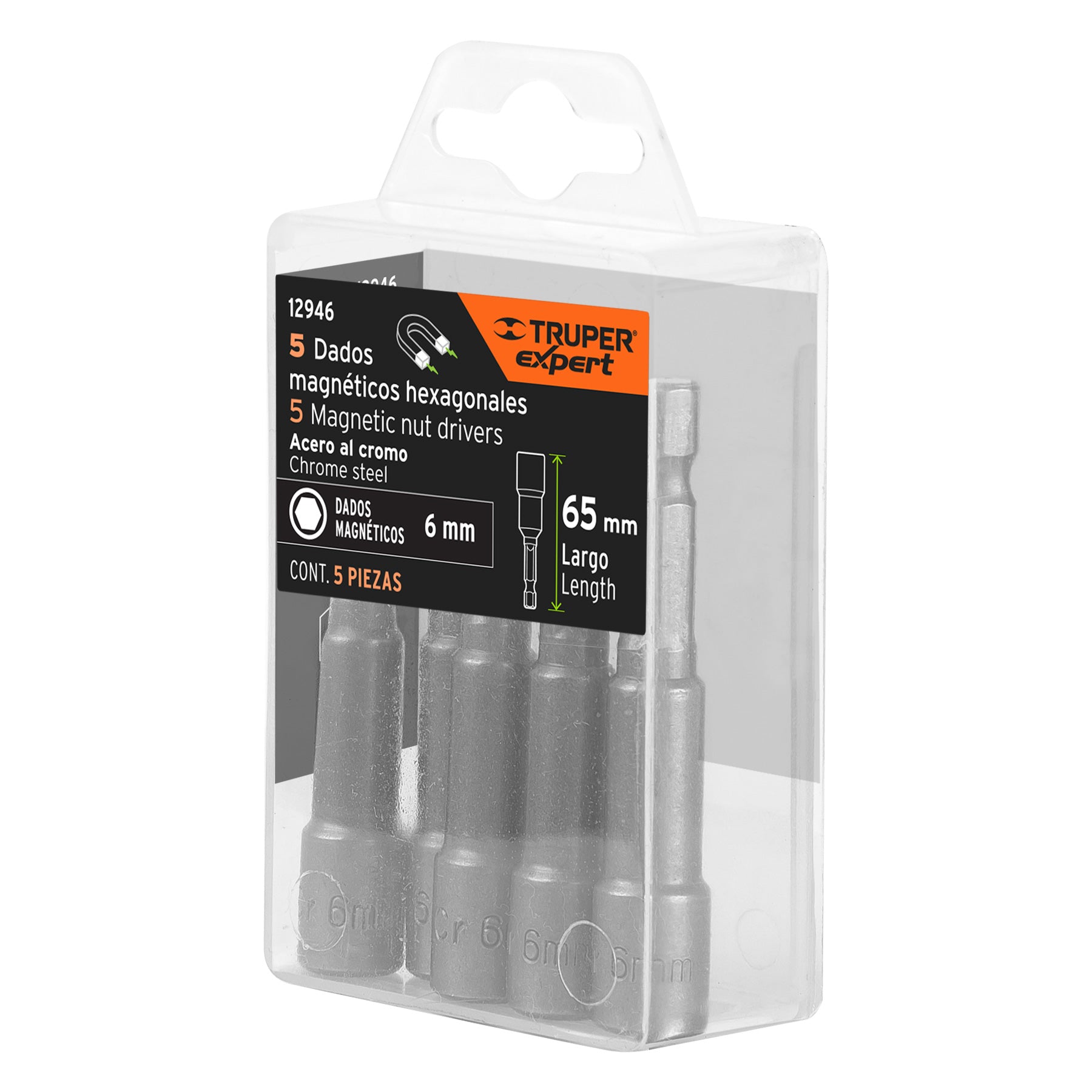 Estuche con 5 dados magnéticos de 6 mm largo 2-1/2", EXPERT