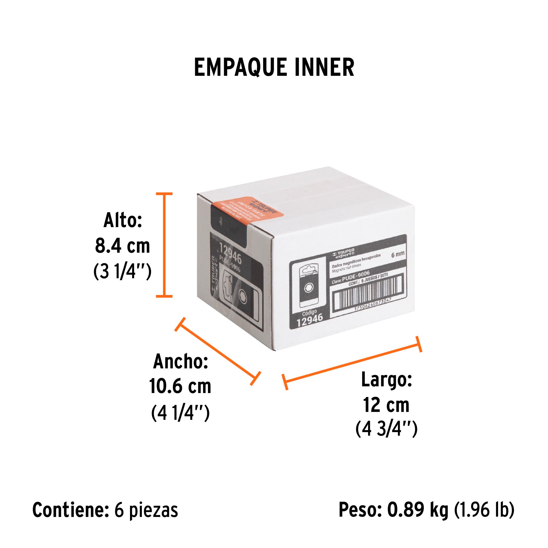 Estuche con 5 dados magnéticos de 6 mm largo 2-1/2", EXPERT - Empaque