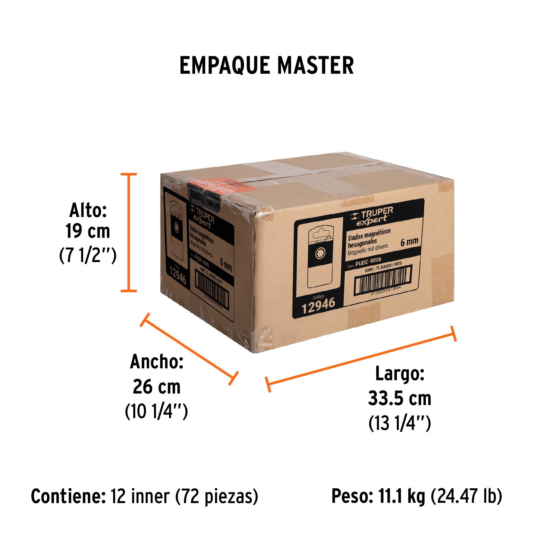 Estuche con 5 dados magnéticos de 6 mm largo 2-1/2", EXPERT - Empaque