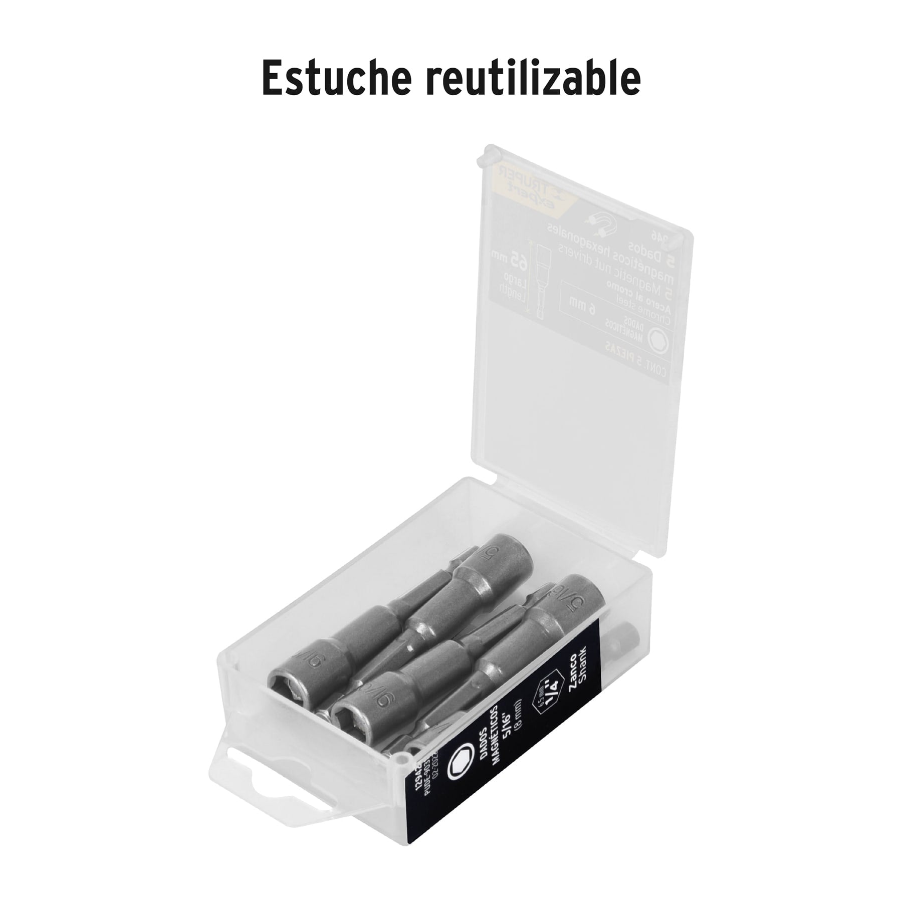 Estuche con 5 dados magnéticos de 6 mm largo 2-1/2", EXPERT