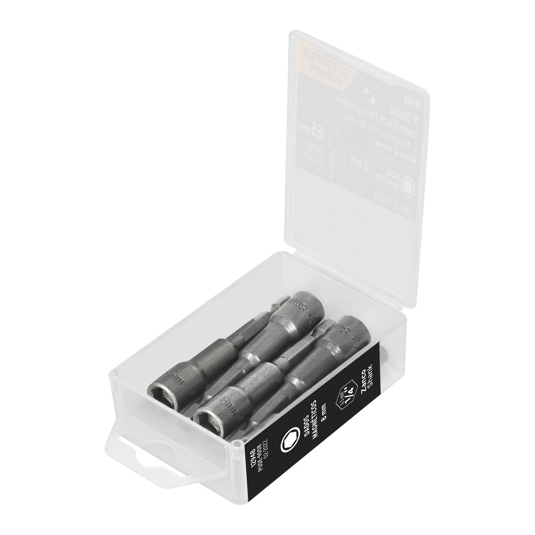 Estuche con 5 dados magnéticos de 8 mm largo 2-1/2", EXPERT