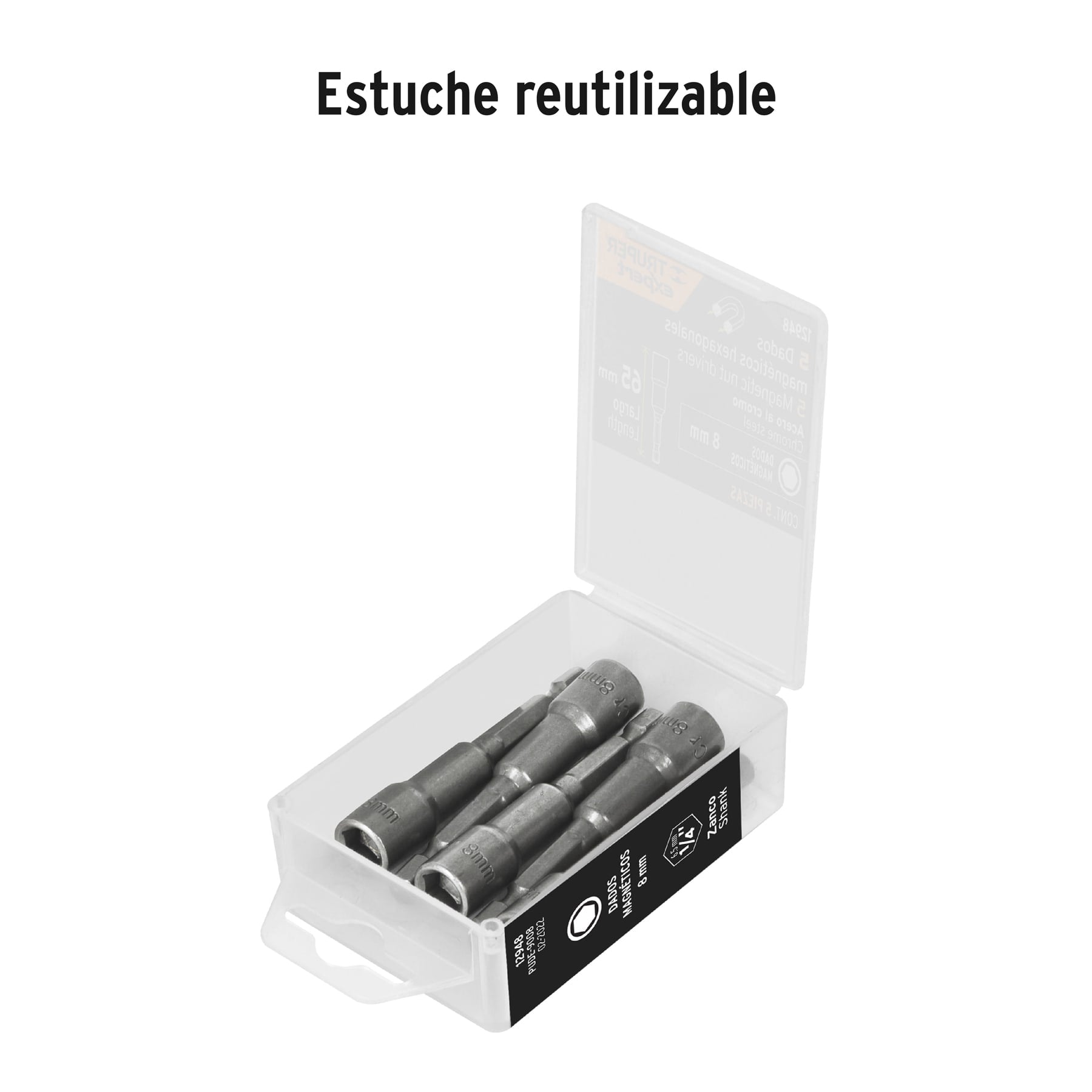 Estuche con 5 dados magnéticos de 8 mm largo 2-1/2", EXPERT