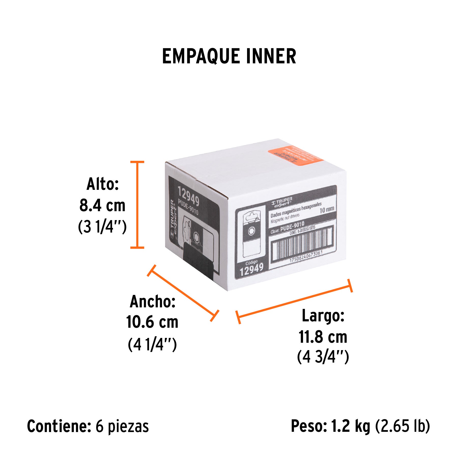 Estuche con 5 dados magnéticos de 10 mm largo 2-1/2", EXPERT - Empaque