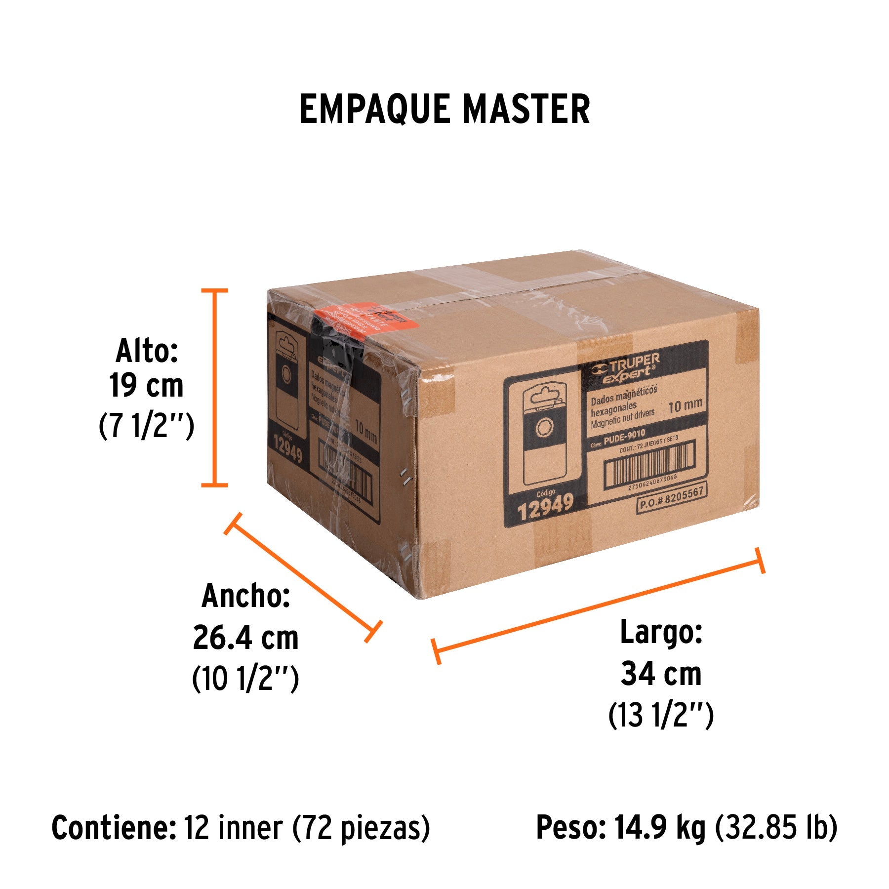 Estuche con 5 dados magnéticos de 10 mm largo 2-1/2", EXPERT - Empaque