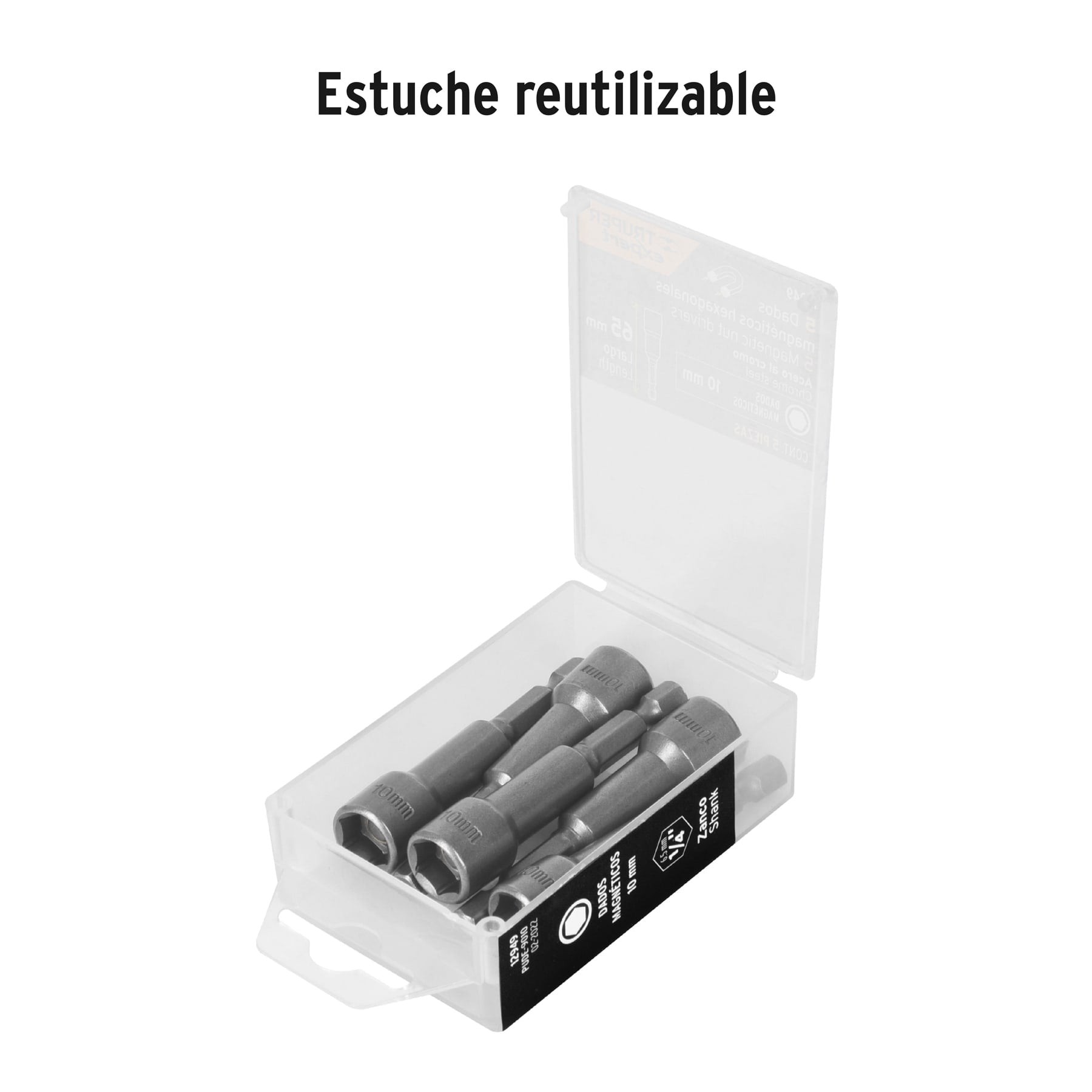 Estuche con 5 dados magnéticos de 10 mm largo 2-1/2", EXPERT
