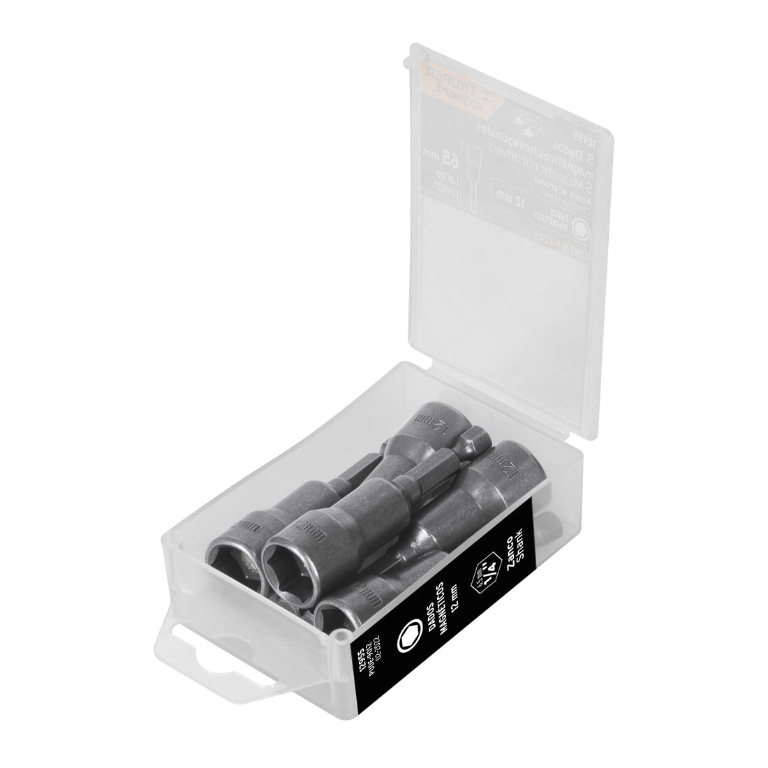Estuche con 5 dados magnéticos de 12 mm largo 2-1/2", EXPERT