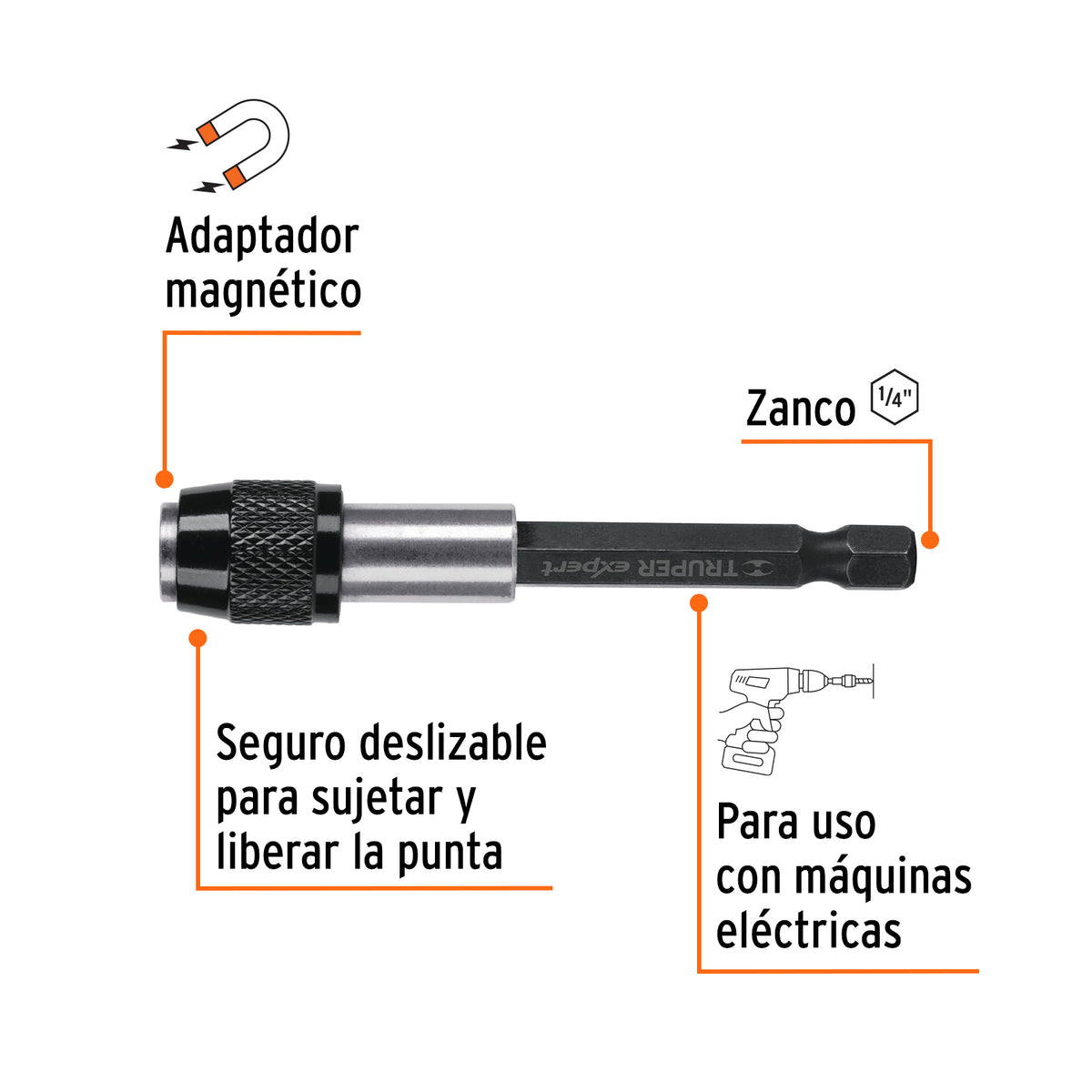 Extensión magnética 5", para puntas, cambio rápido, EXPERT