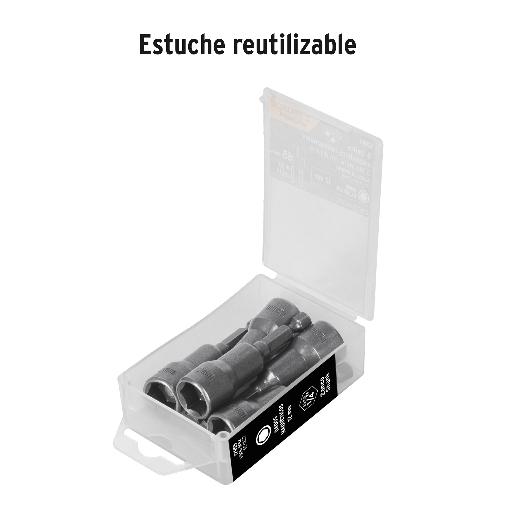 Estuche con 5 dados magnéticos de 12 mm largo 2-1/2", EXPERT