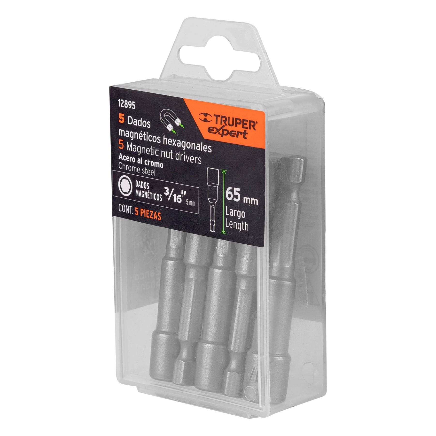 Estuche con 5 dados magnéticos de 3/16" largo 2-1/2", EXPERT
