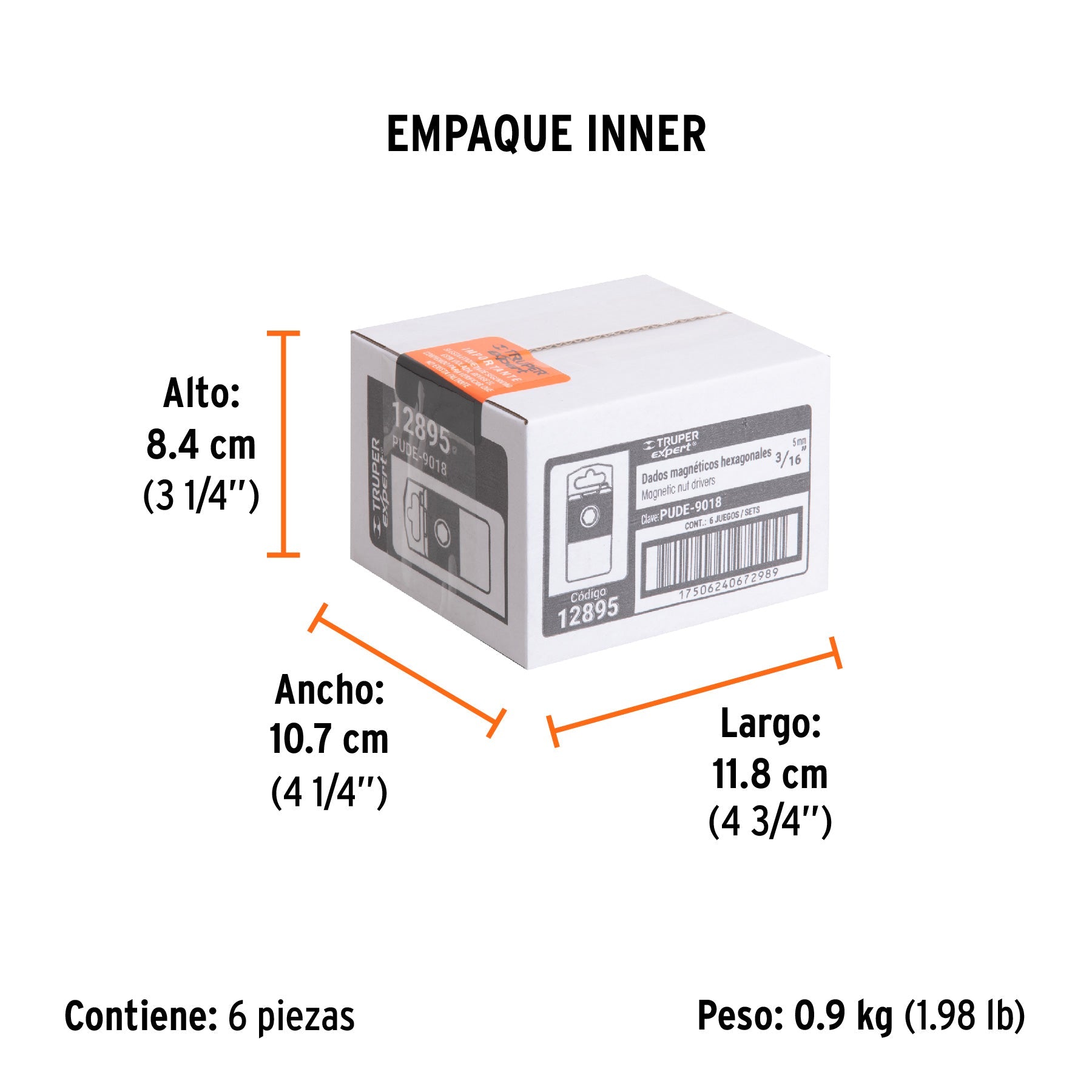 Estuche con 5 dados magnéticos de 3/16" largo 2-1/2", EXPERT - Empaque